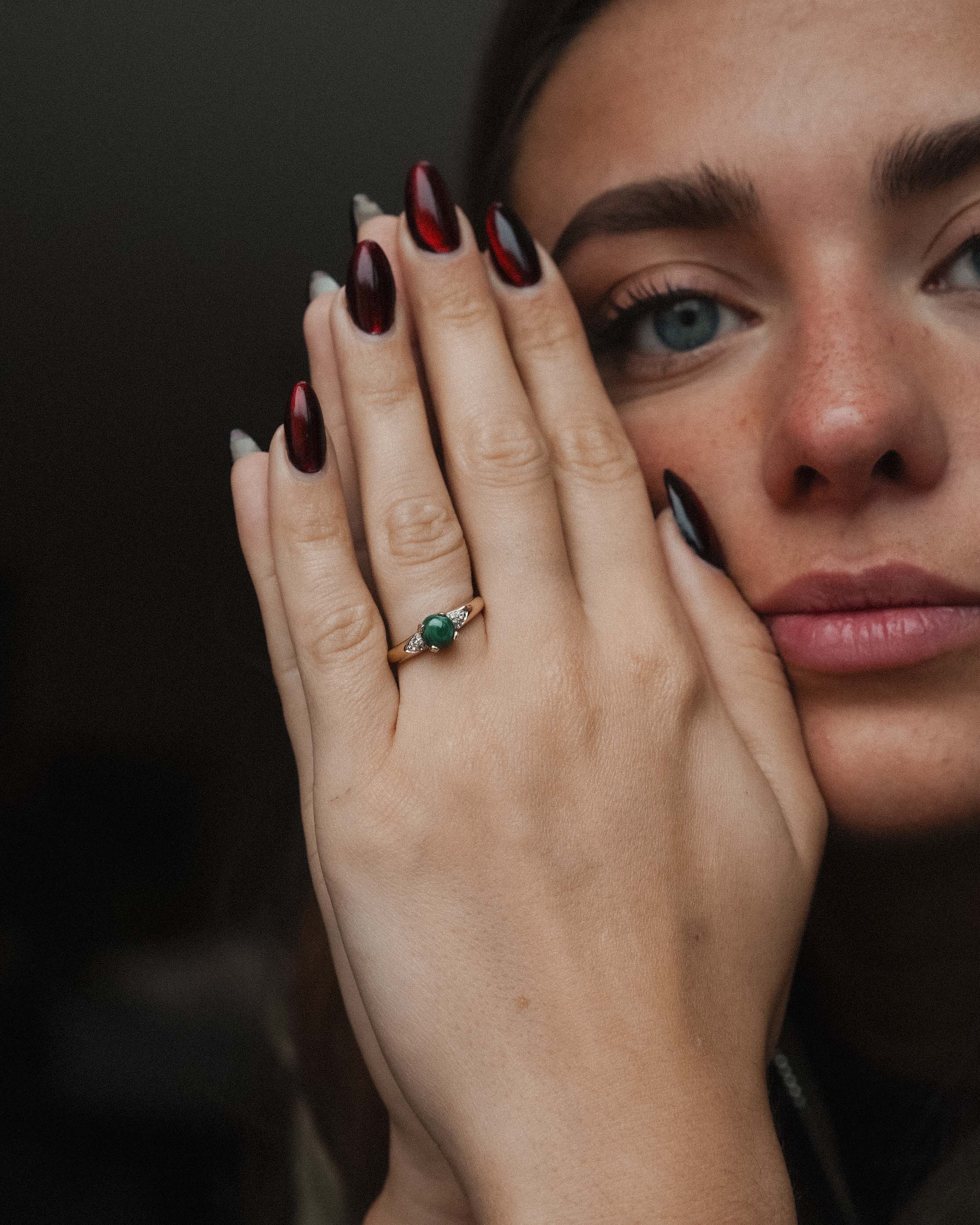 Malvera | Vintage Malachiet Solitaire & Diamant Details Ring