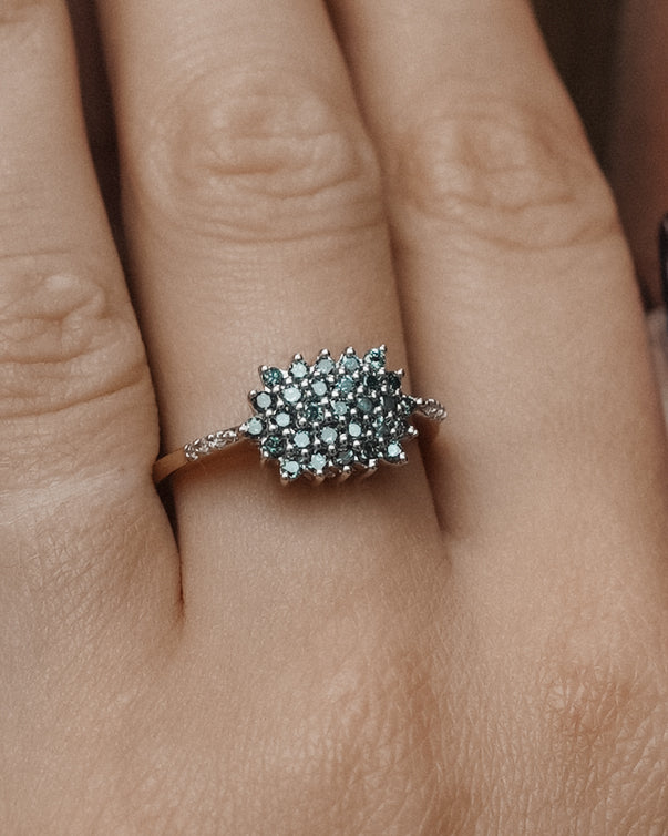 Myreth | Vintage Blauwe & Witte Diamant Cluster Ring