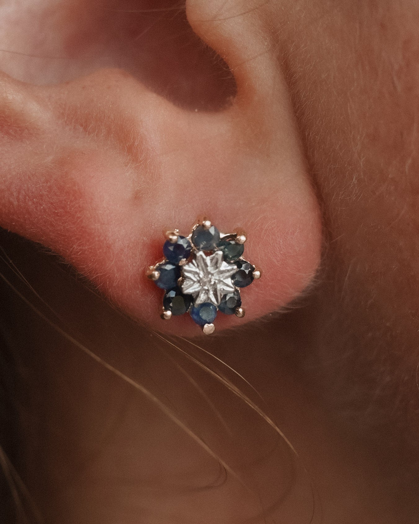 Lilibet | Vintage Gouden Saffier & Diamant Oorbellen