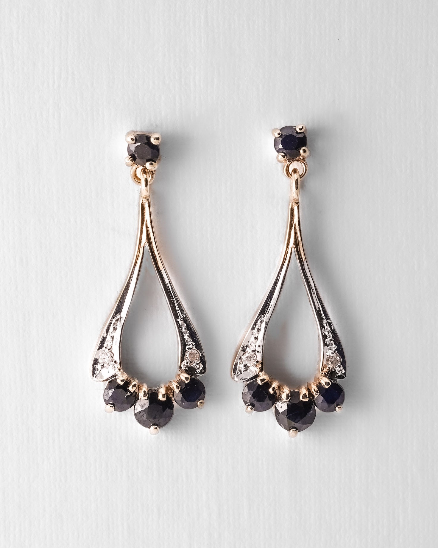 Adelaide | Vintage Gouden Saffier & Diamant Oorbellen