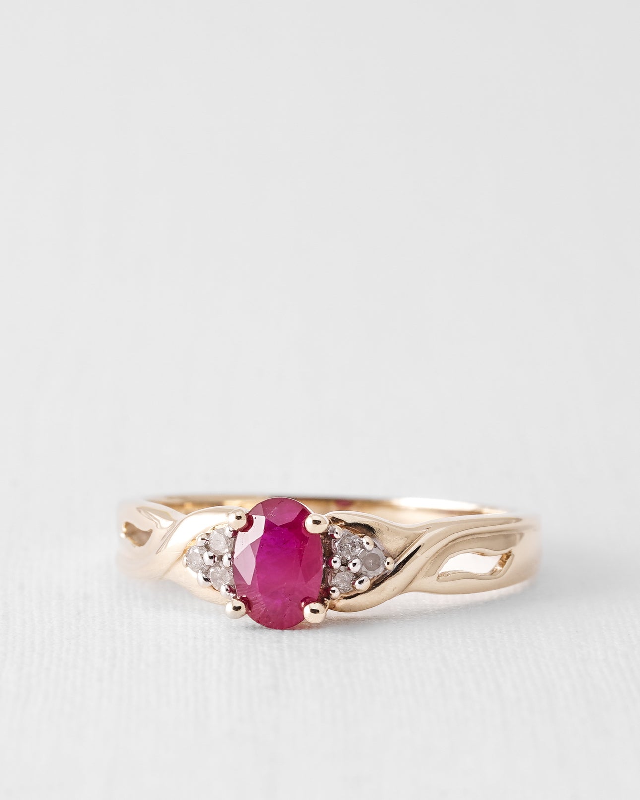 Loria | Vintage Ruby and Diamond Three-Stone Ring