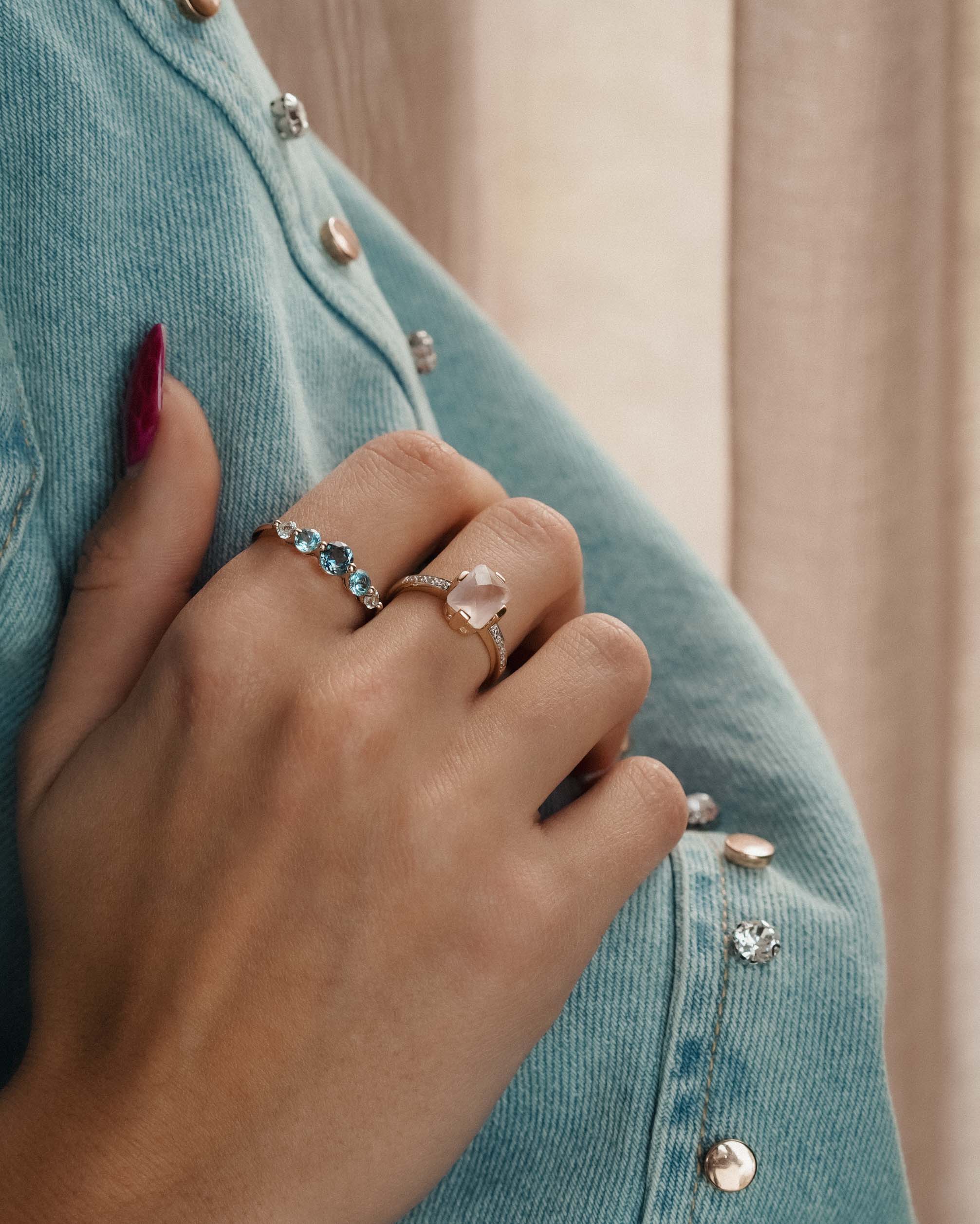 (05-03) Seraphina | Vintage Rose Quartz & Diamond Ring - Menina Amsterdam