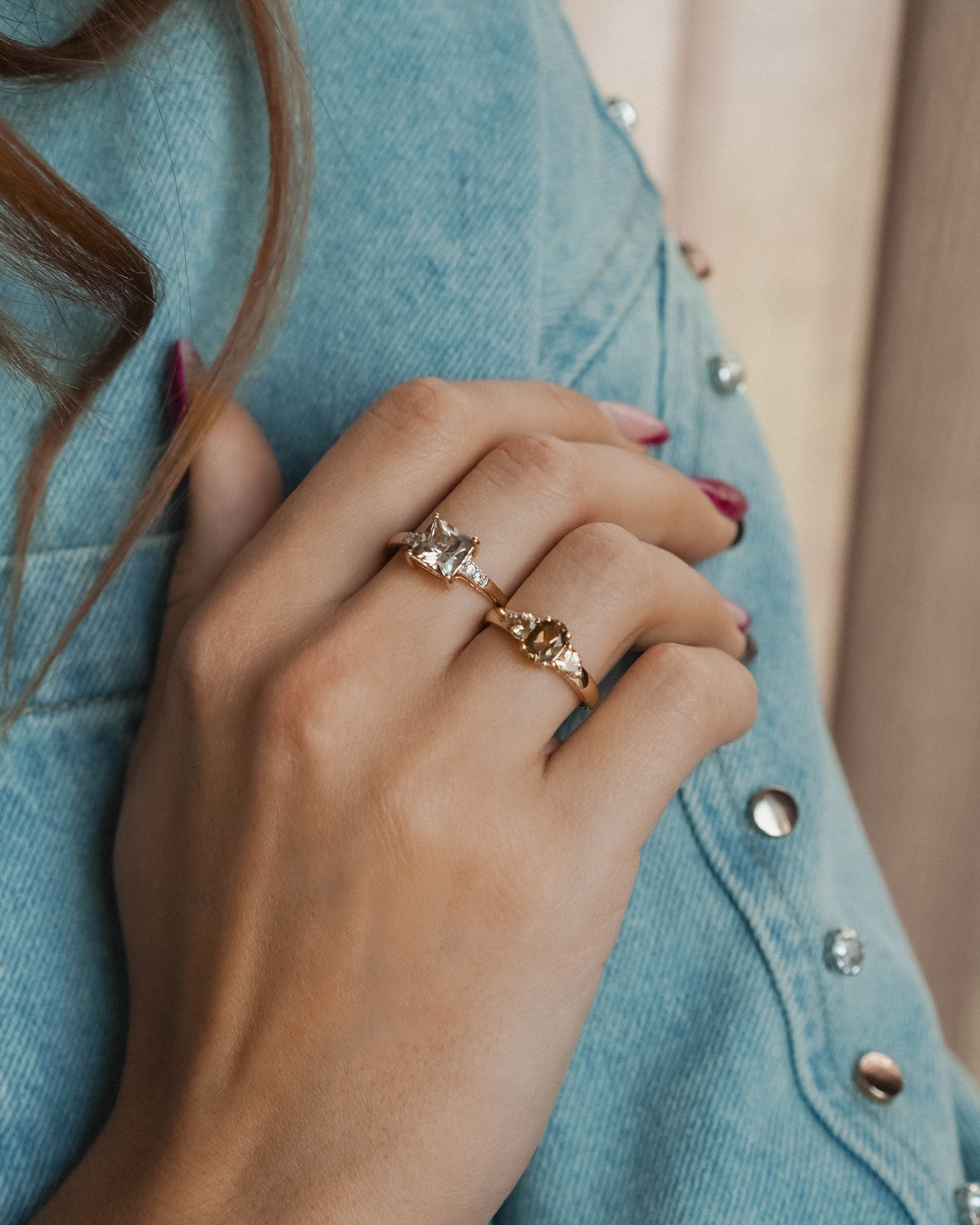 Victoria | Vintage Groene Amethist & Witte Saffier Ring