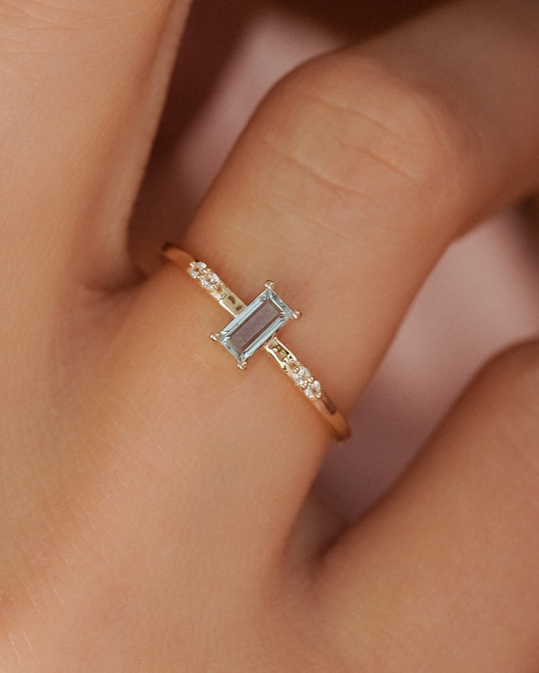 Nova | Aquamarijn Baguette & Diamant Ring