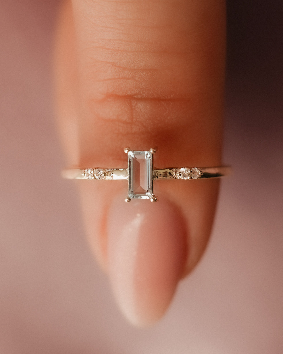 Nova | Aquamarijn Baguette & Diamant Ring