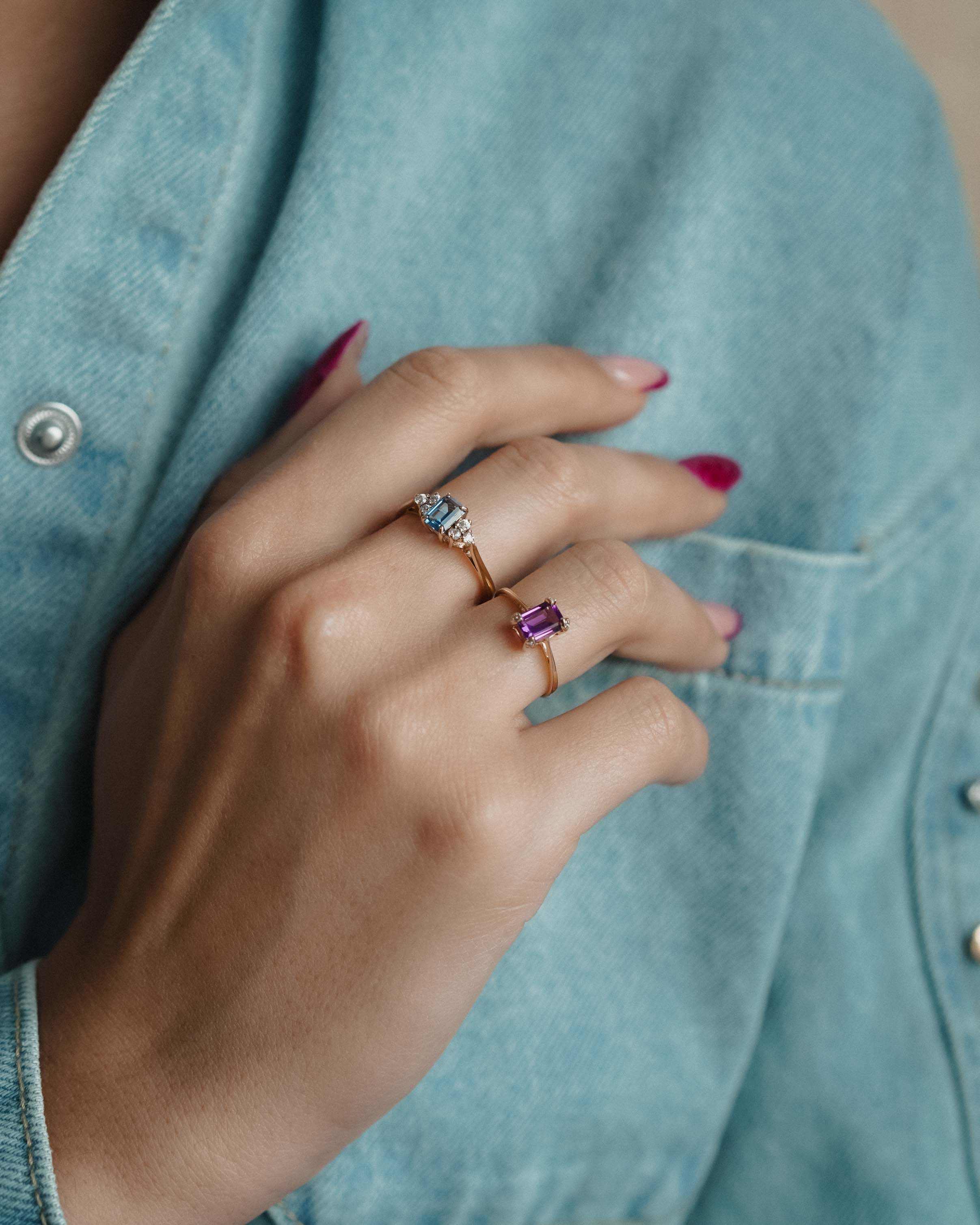 Calista | Vintage Amethist Solitaire & Diamant Details Ring - Menina Amsterdam