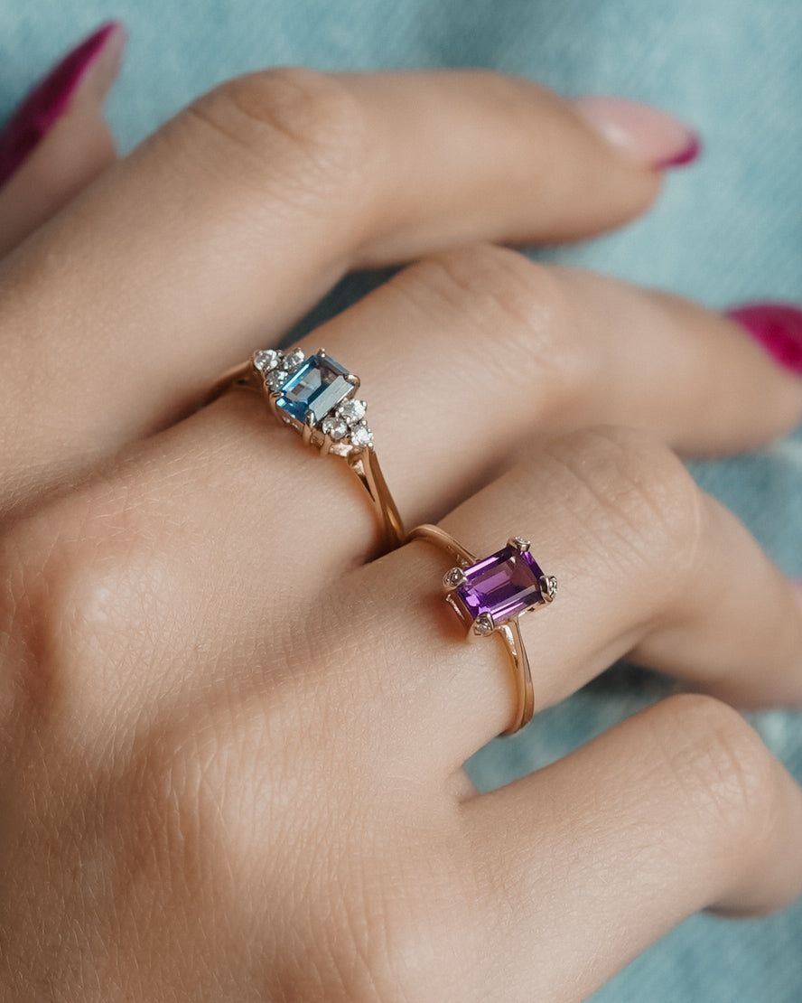 Calista | Vintage Amethist Solitaire & Diamant Details Ring - Menina Amsterdam