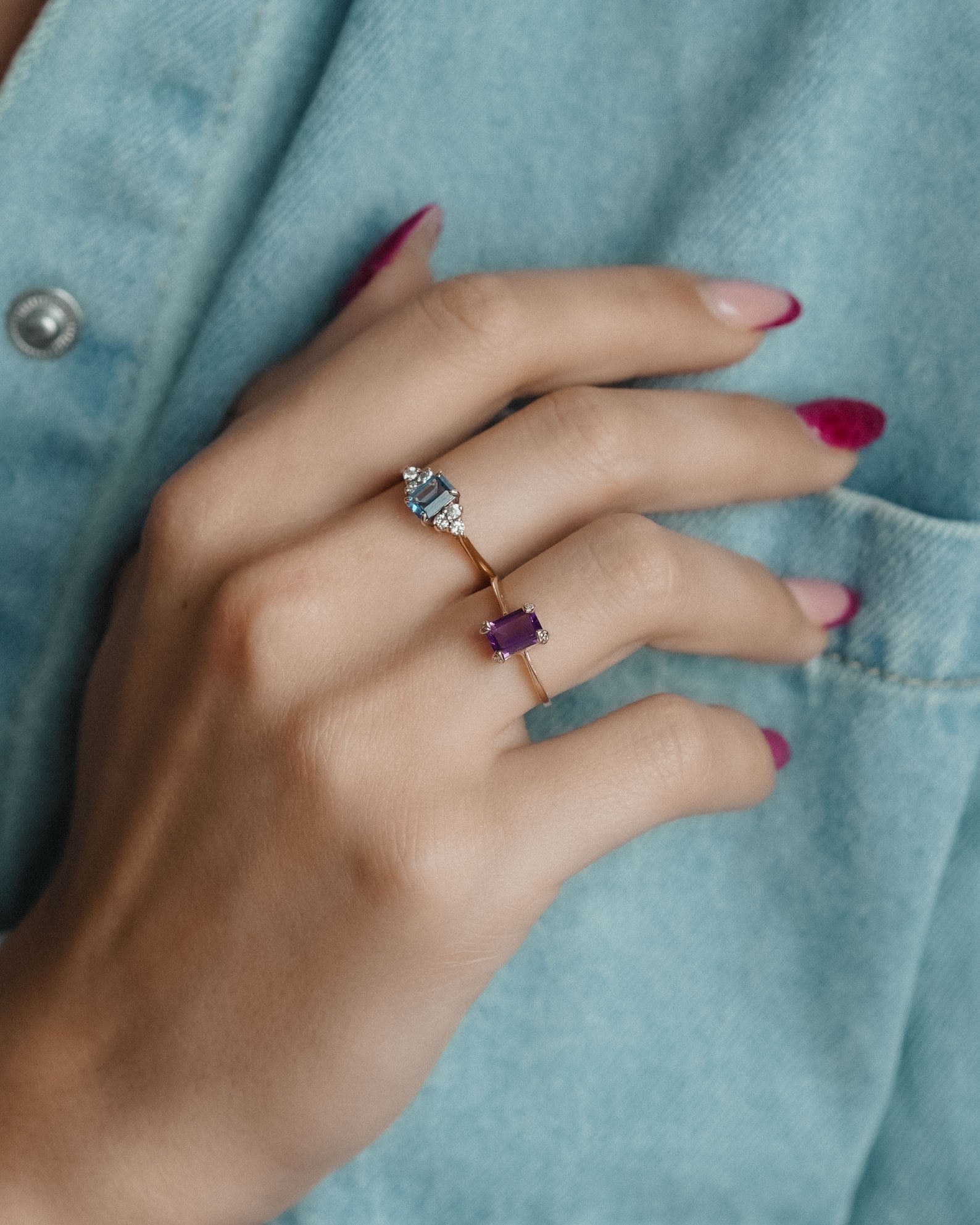 Calista | Vintage Amethist Solitaire & Diamant Details Ring - Menina Amsterdam