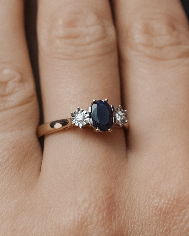 Irea | Vintage Saffier & Diamant Three-Stone Ring