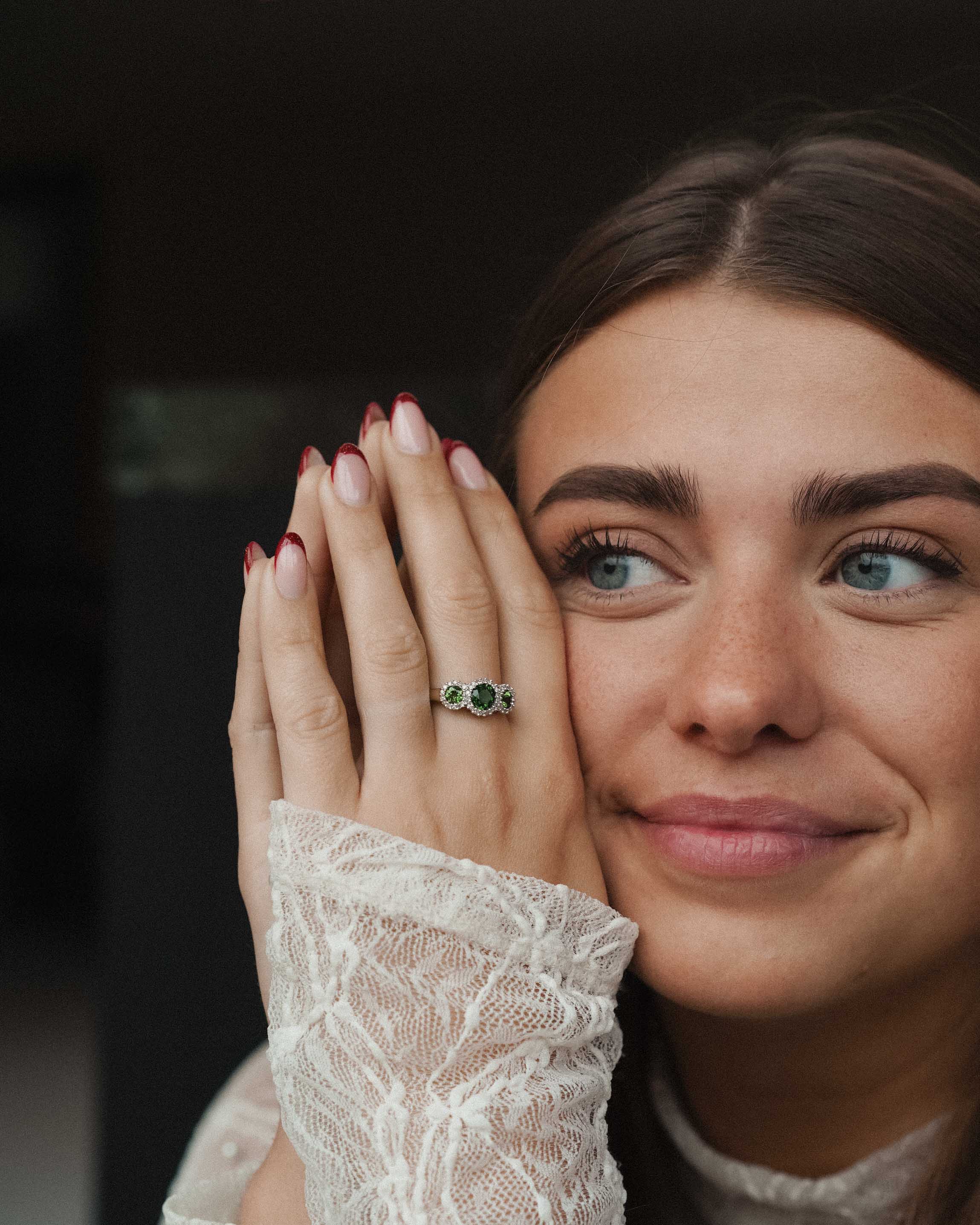 Lirany | Vintage Diopside and Diamond Three-Stone Ring