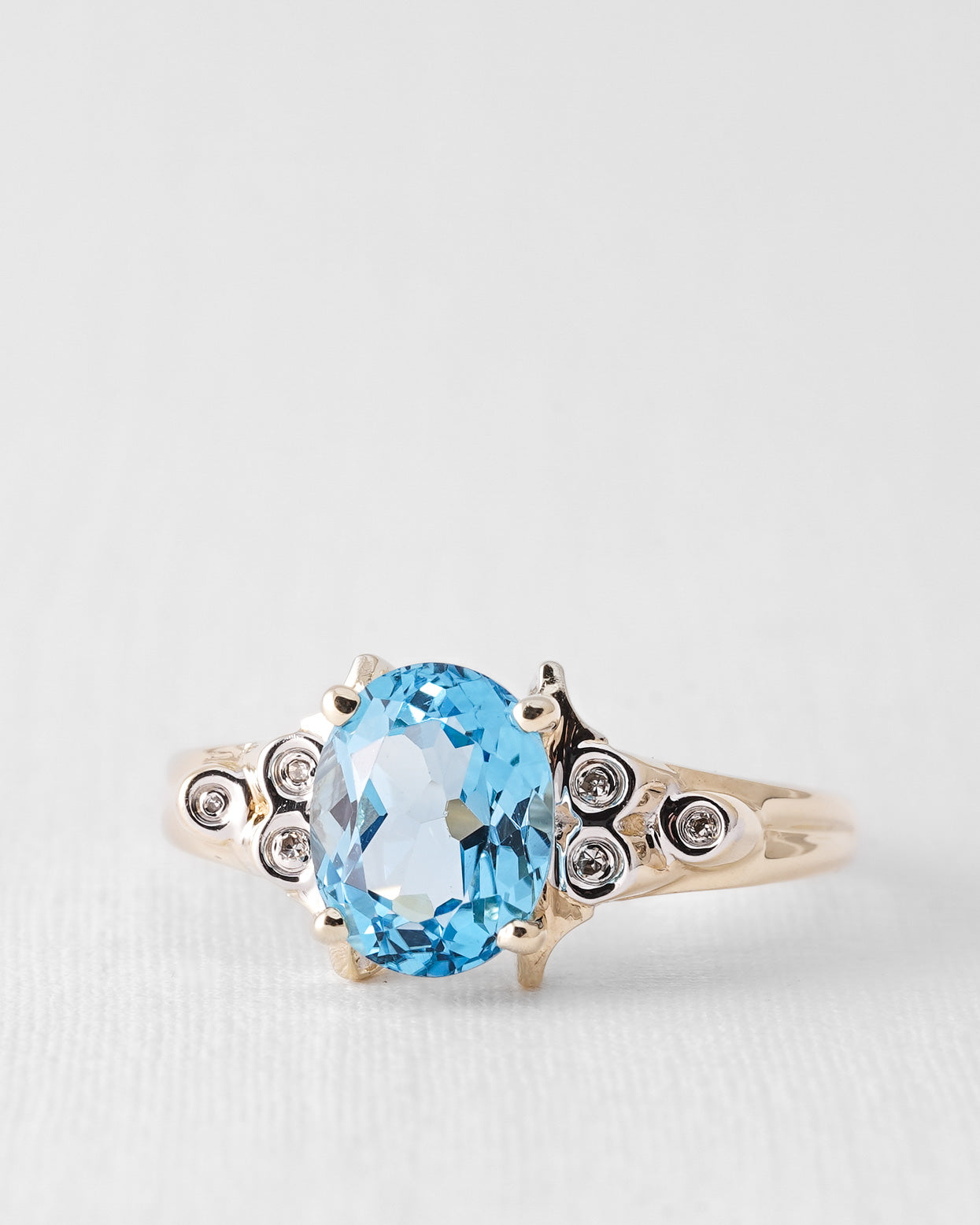 Iora | Vintage Blue Topaz and Diamond Solitaire Ring