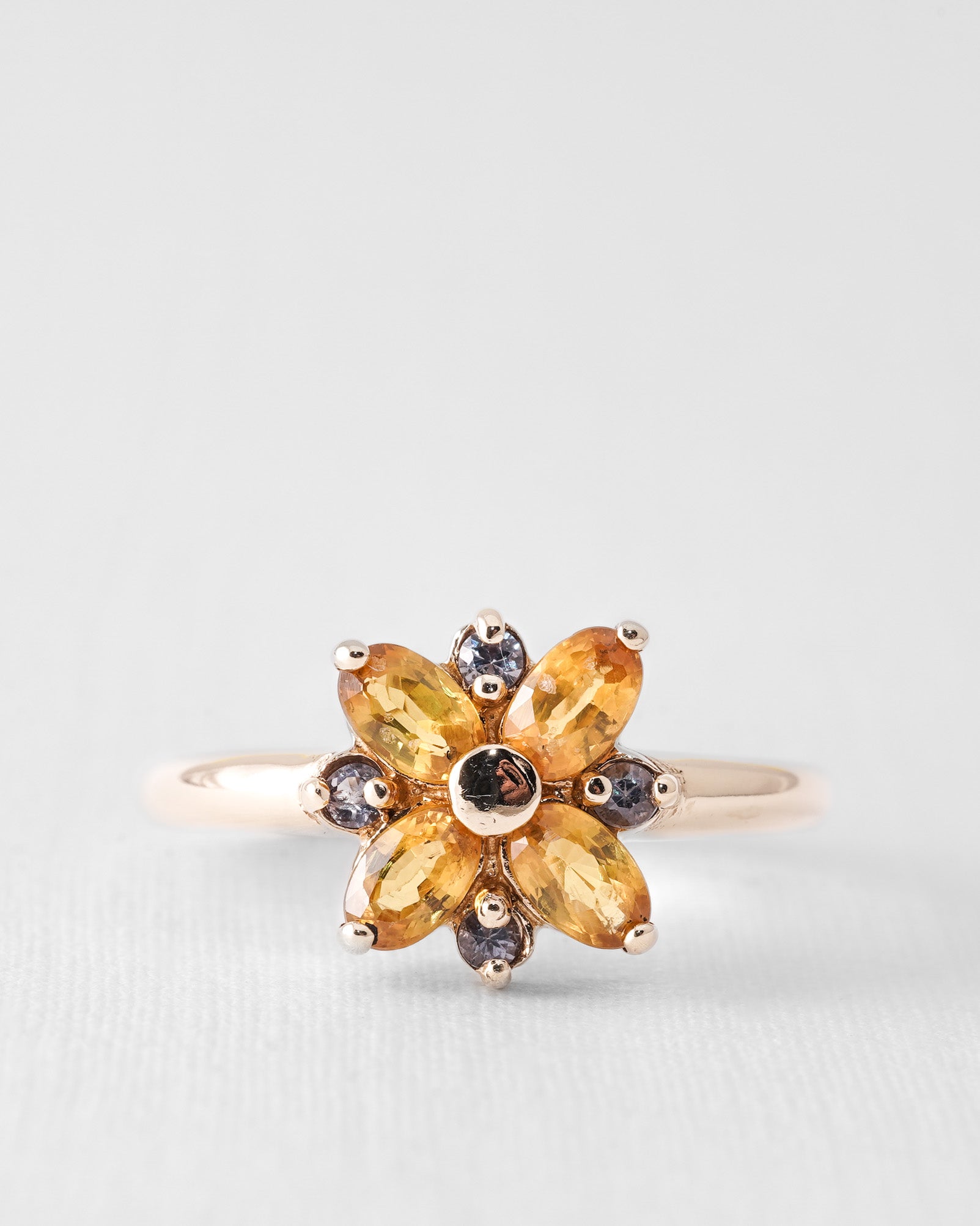Safyra | Vintage Groene & Gele Saffier Cluster Ring