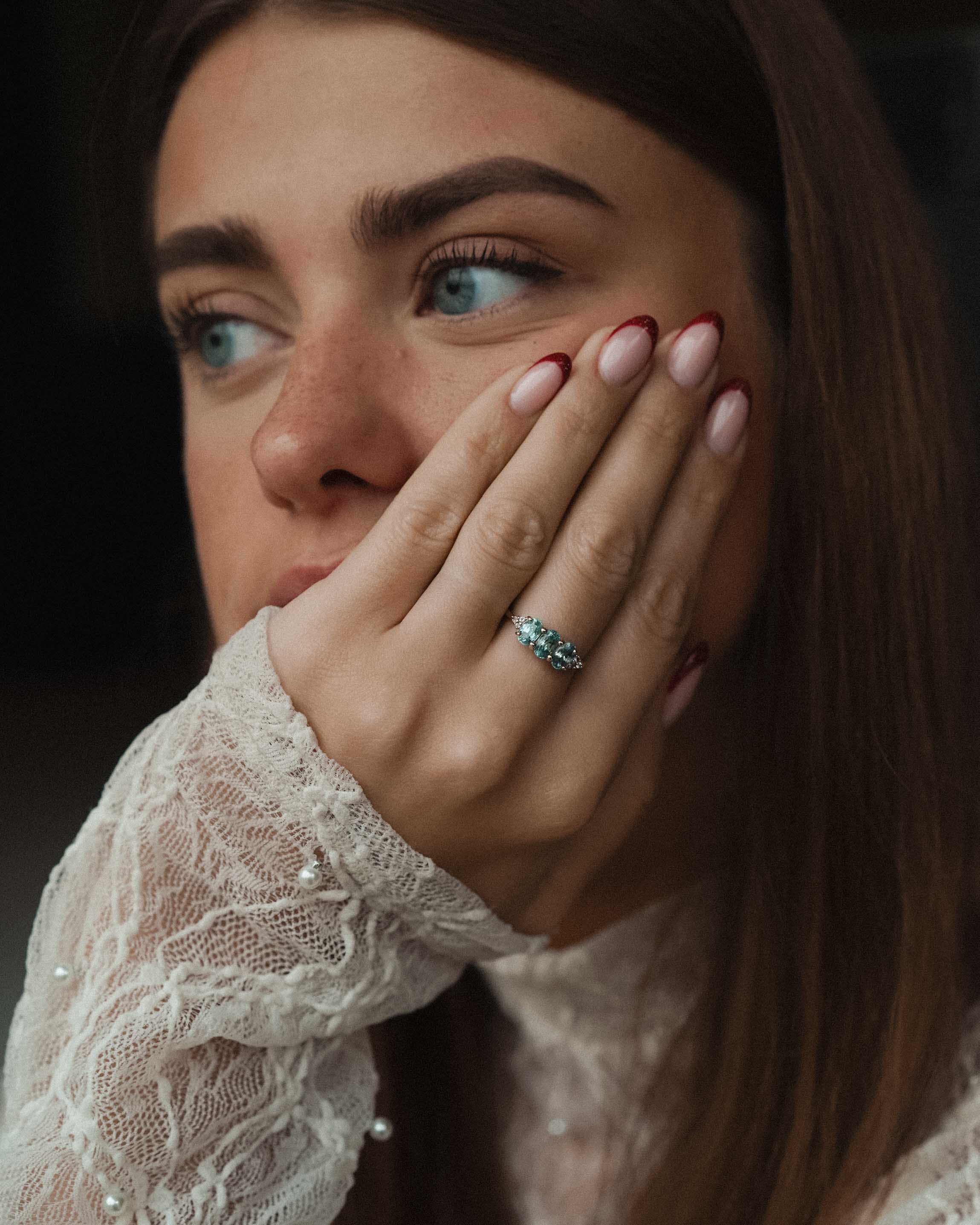 Mahlin | Vintage Diamond and Blue Topaz Three-Stone Ring