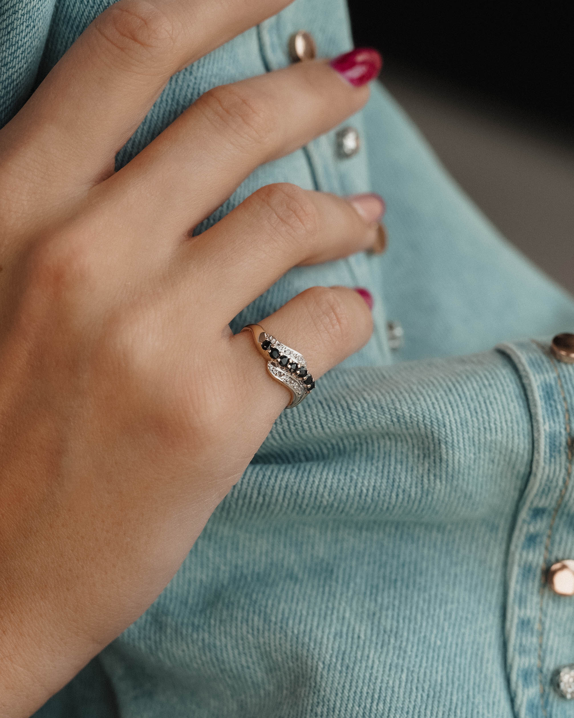 (05-03) Celestine | Vintage Saffier & Diamant Ring - Menina Amsterdam