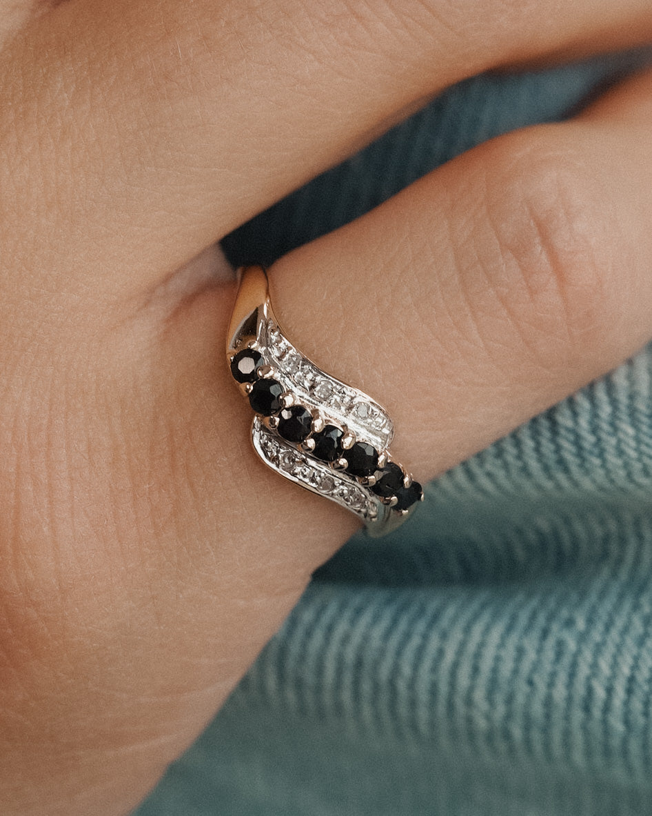 (05-03) Celestine | Vintage Saffier & Diamant Ring - Menina Amsterdam