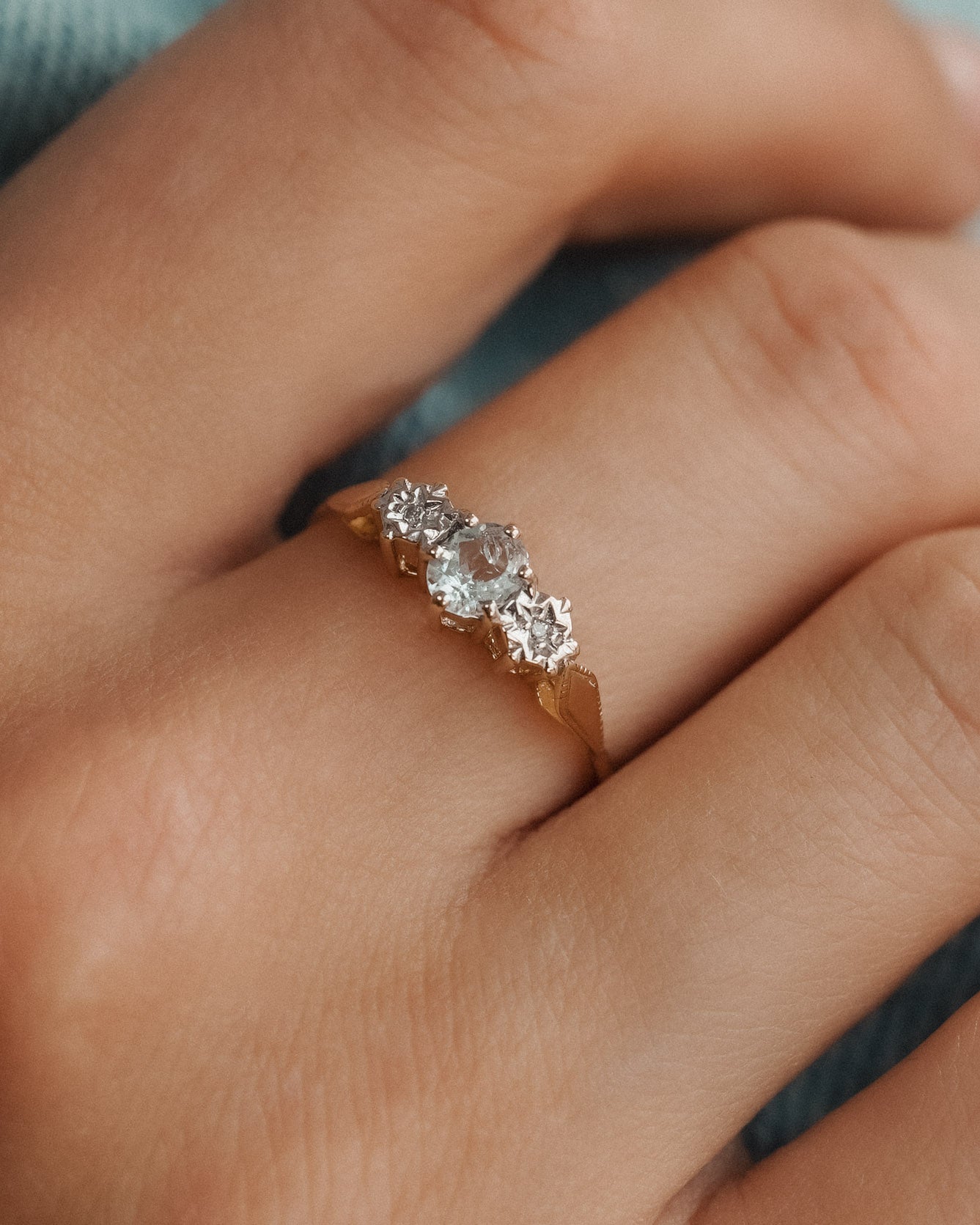 (05-03) Anouk | Vintage Aquamarijn & Diamant Ring - Menina Amsterdam