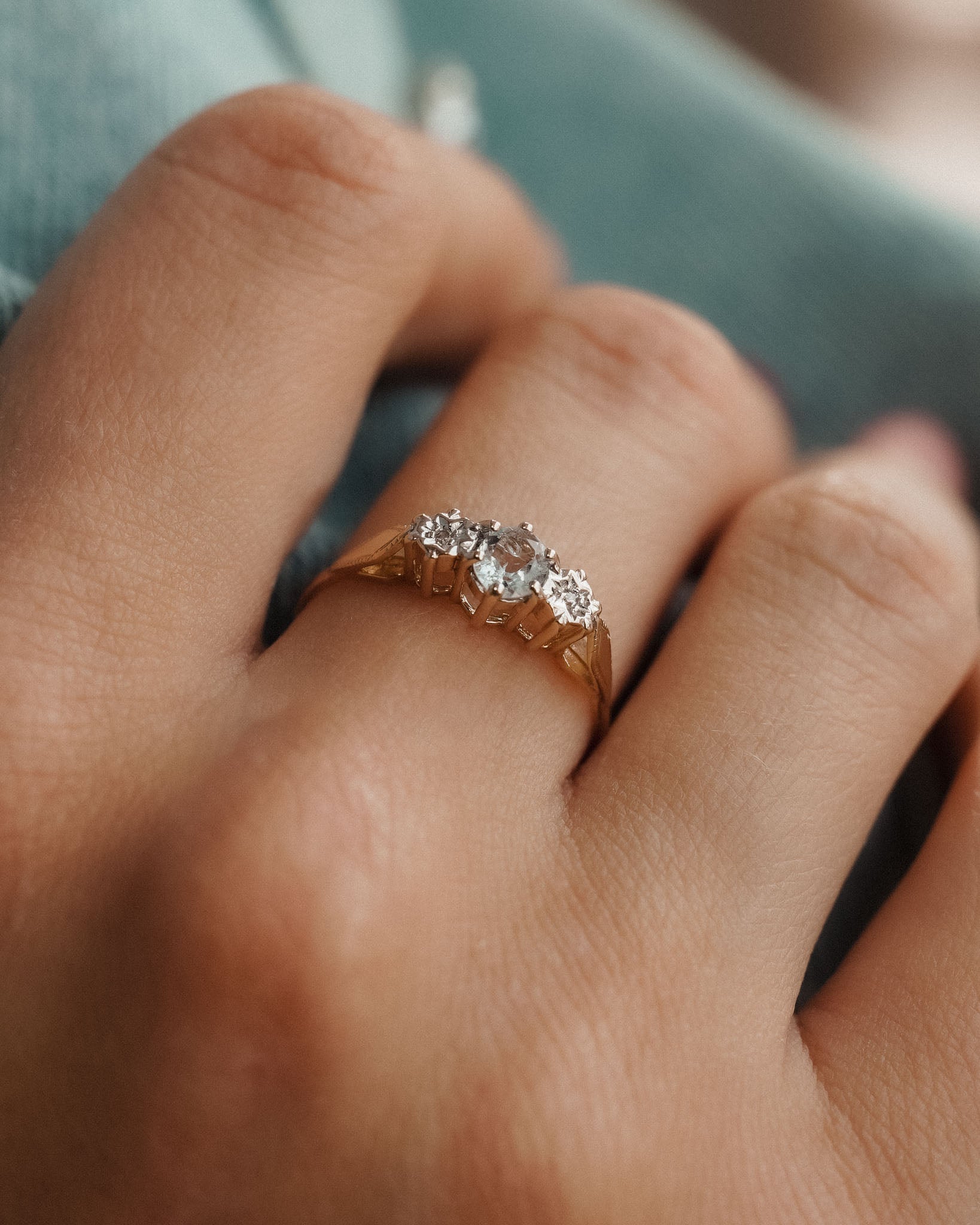 (05-03) Anouk | Vintage Aquamarine & Diamond Ring - Menina Amsterdam