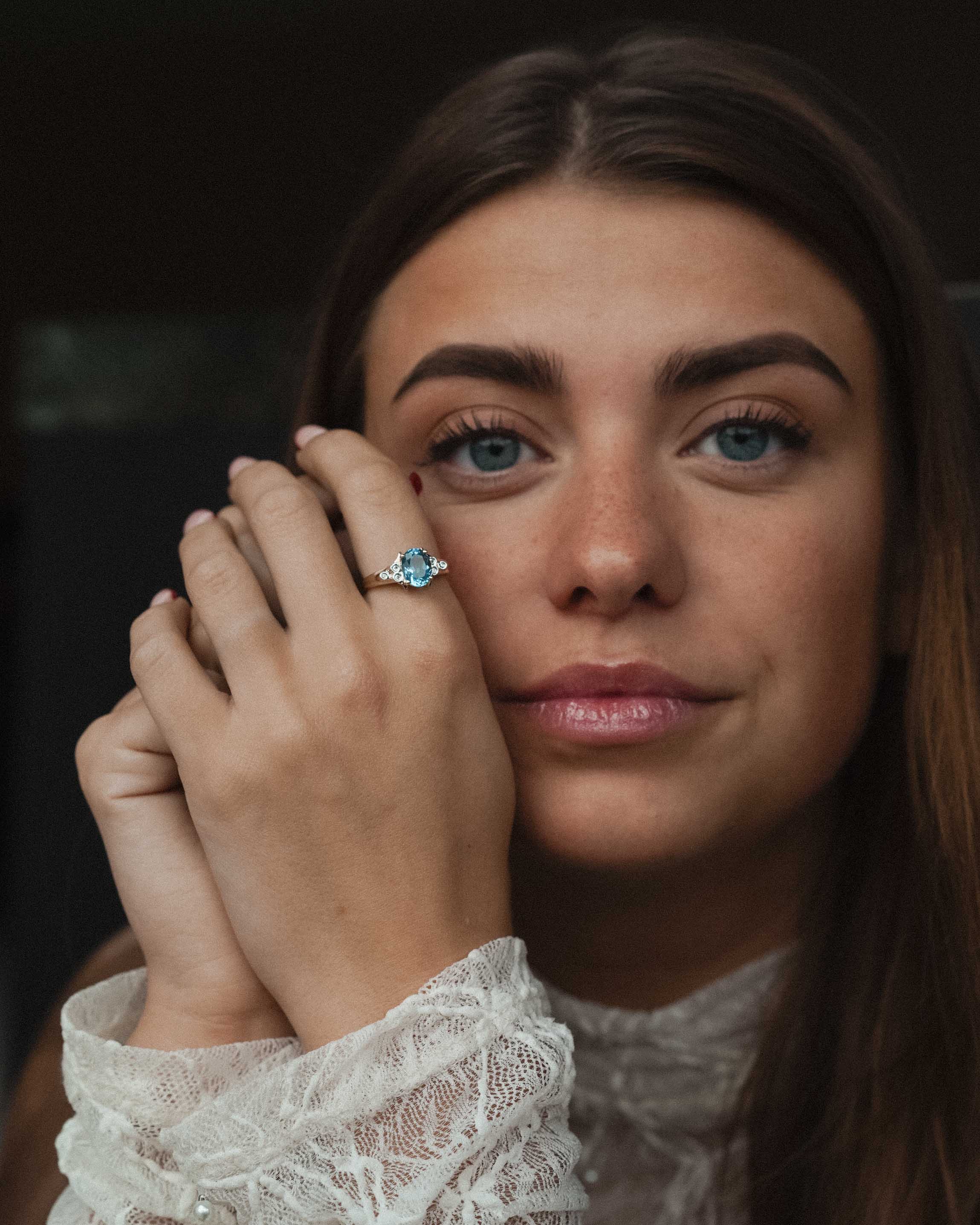 Iora | Vintage Blue Topaz and Diamond Solitaire Ring