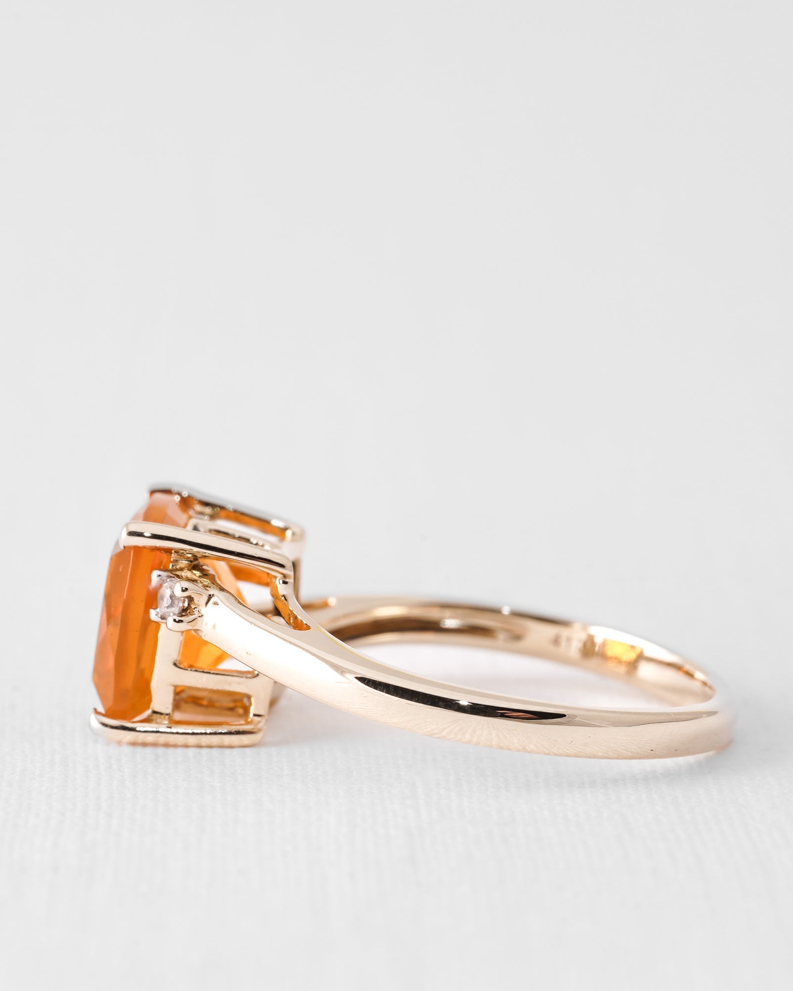 Fyrelis | Vintage Fire Opal Solitaire & White Sapphire Details Ring
