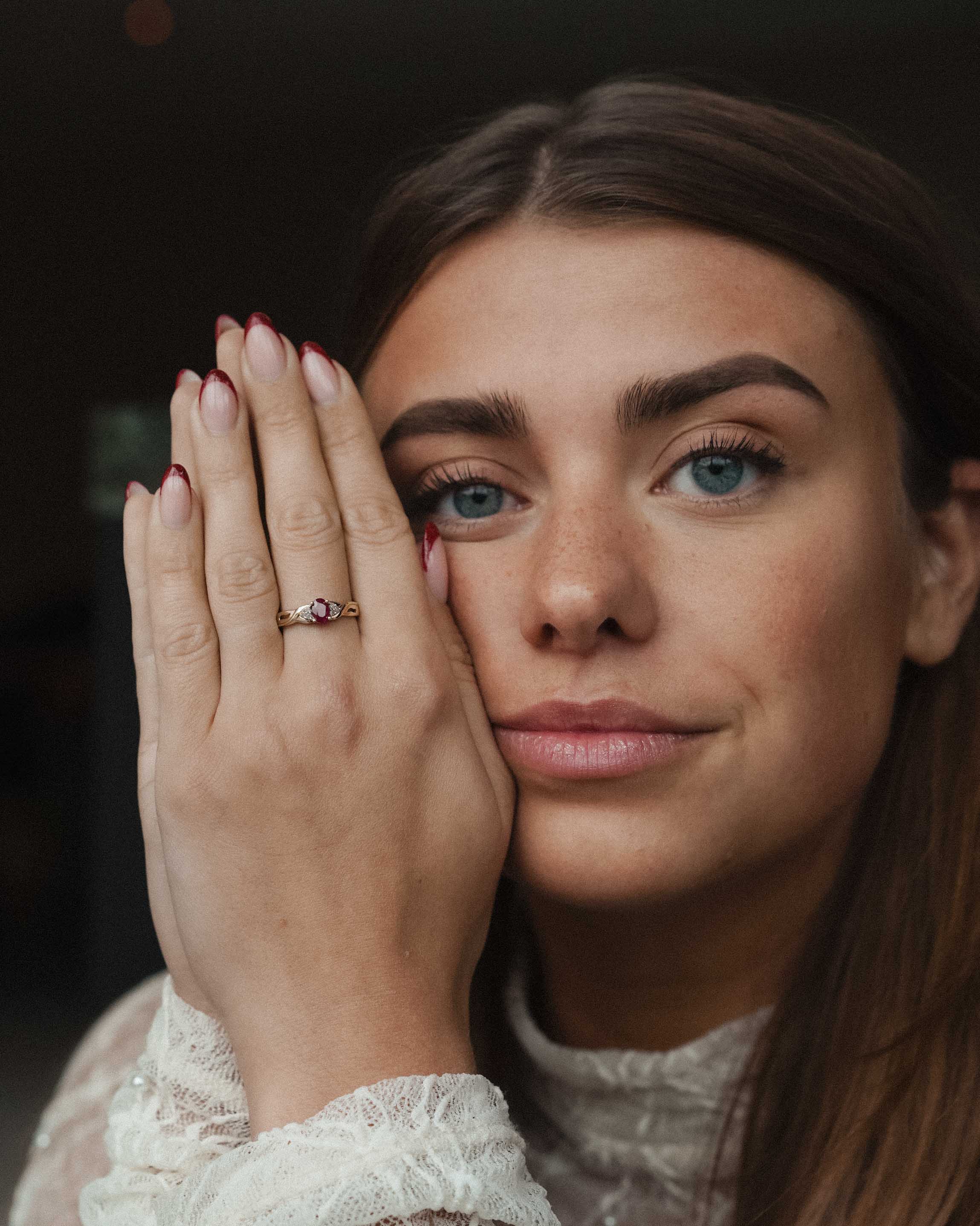 Loria | Vintage Ruby and Diamond Three-Stone Ring
