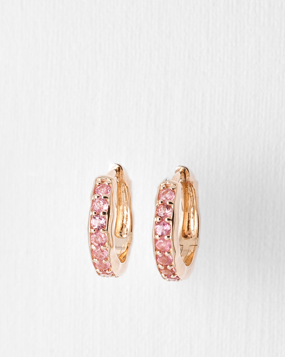 Amaris | 14K Roze Toermalijn Pavé Huggies