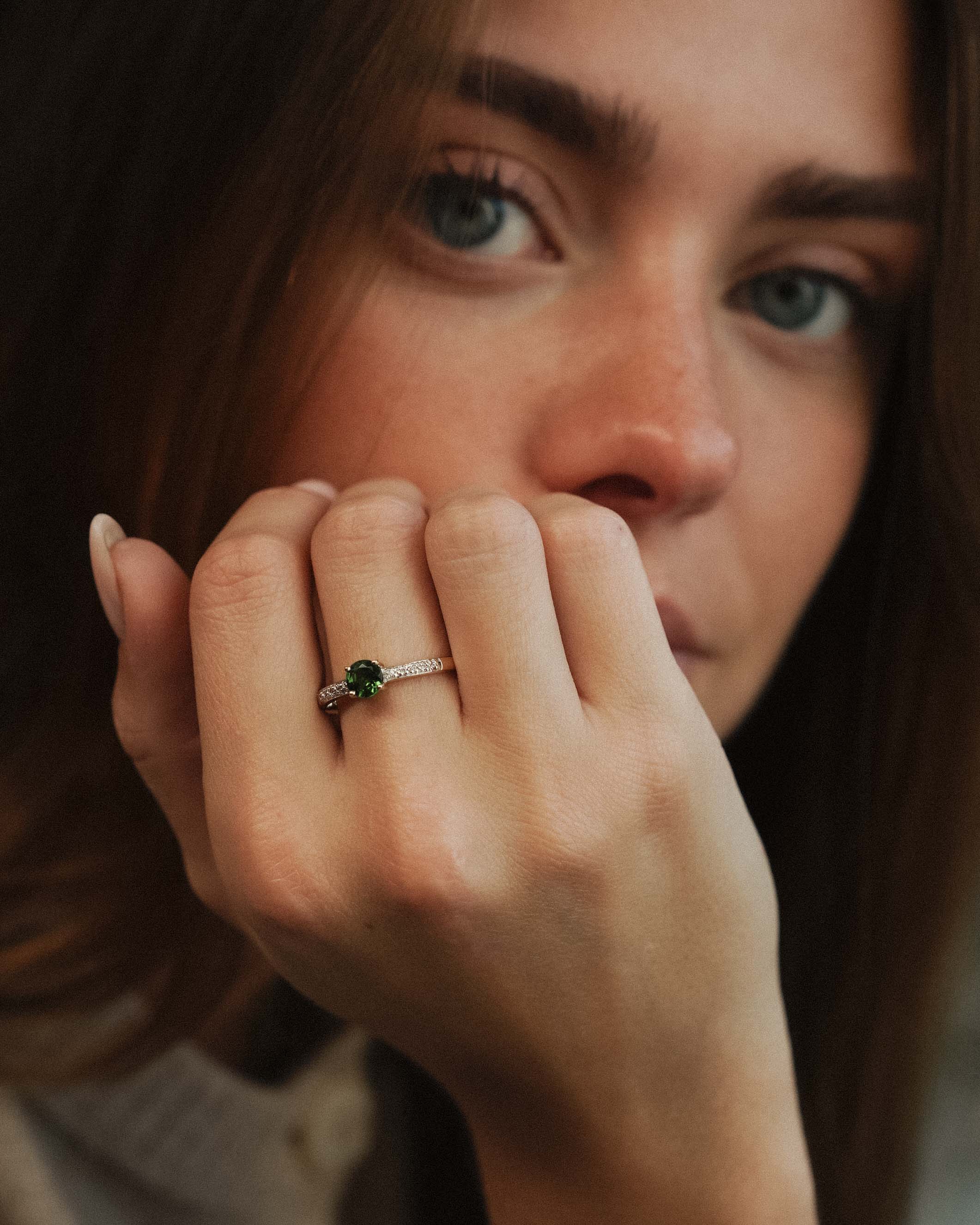 Thalira | Vintage Diopsiet Solitair & Diamant Details Ring
