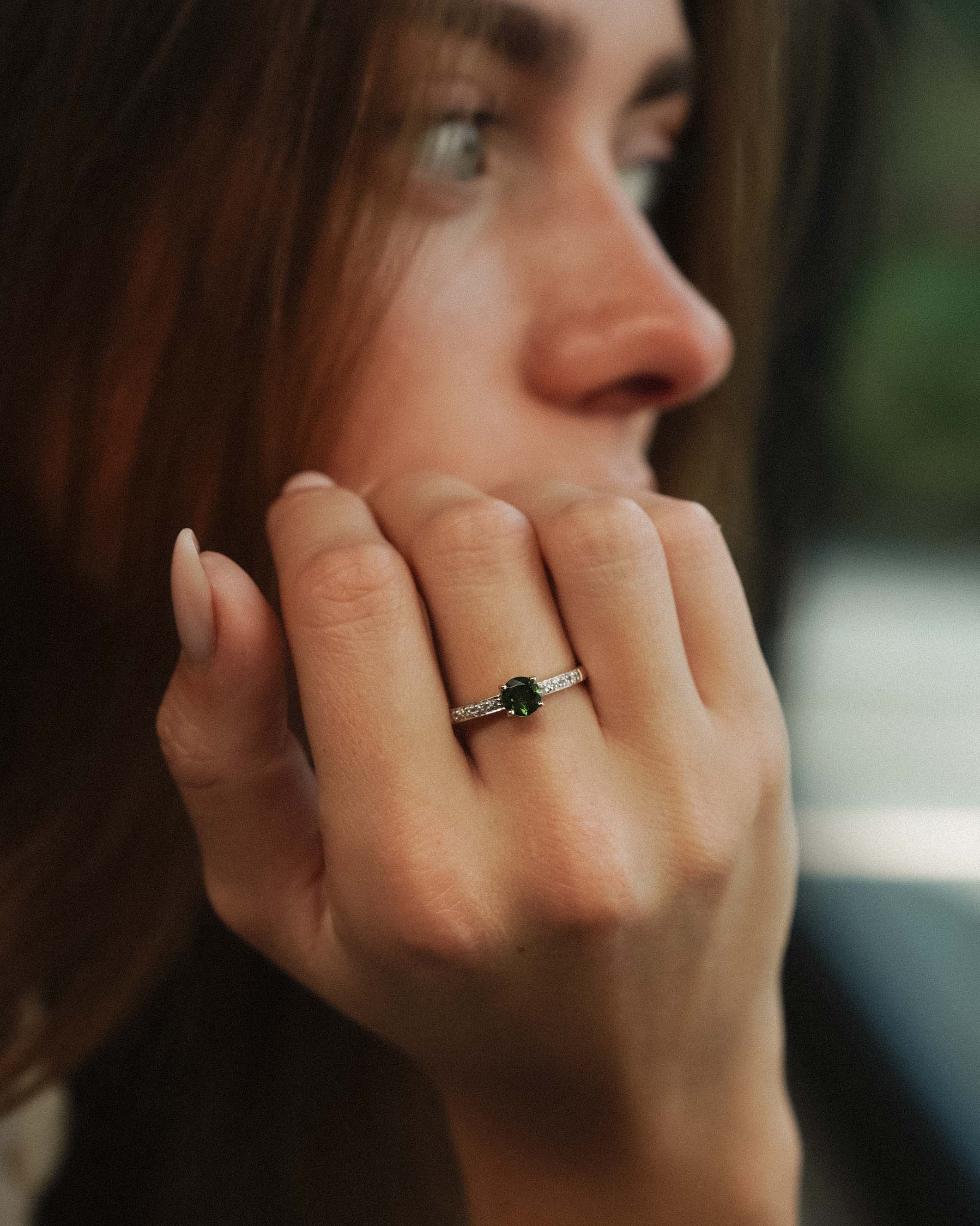 Thalira | Vintage Diopsiet Solitair & Diamant Details Ring