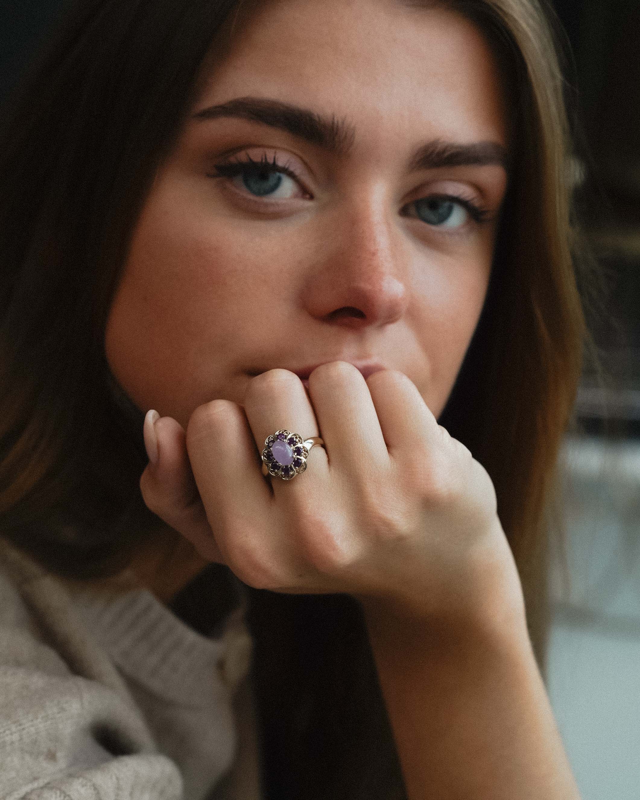 Liora | Vintage Jade & Amethist Cluster Ring