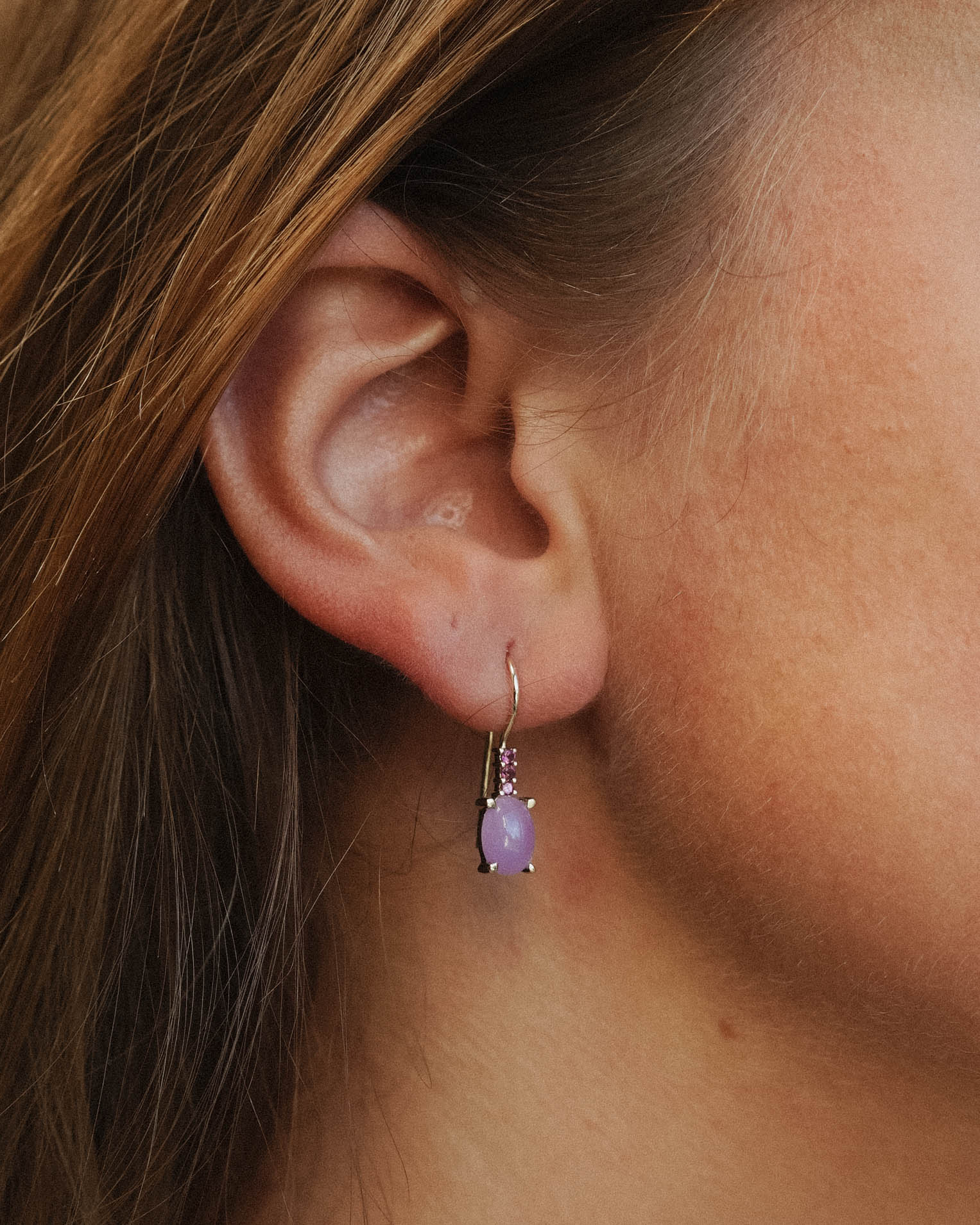 Lily | Vintage Lavendel Jade & Granaat Oorbellen