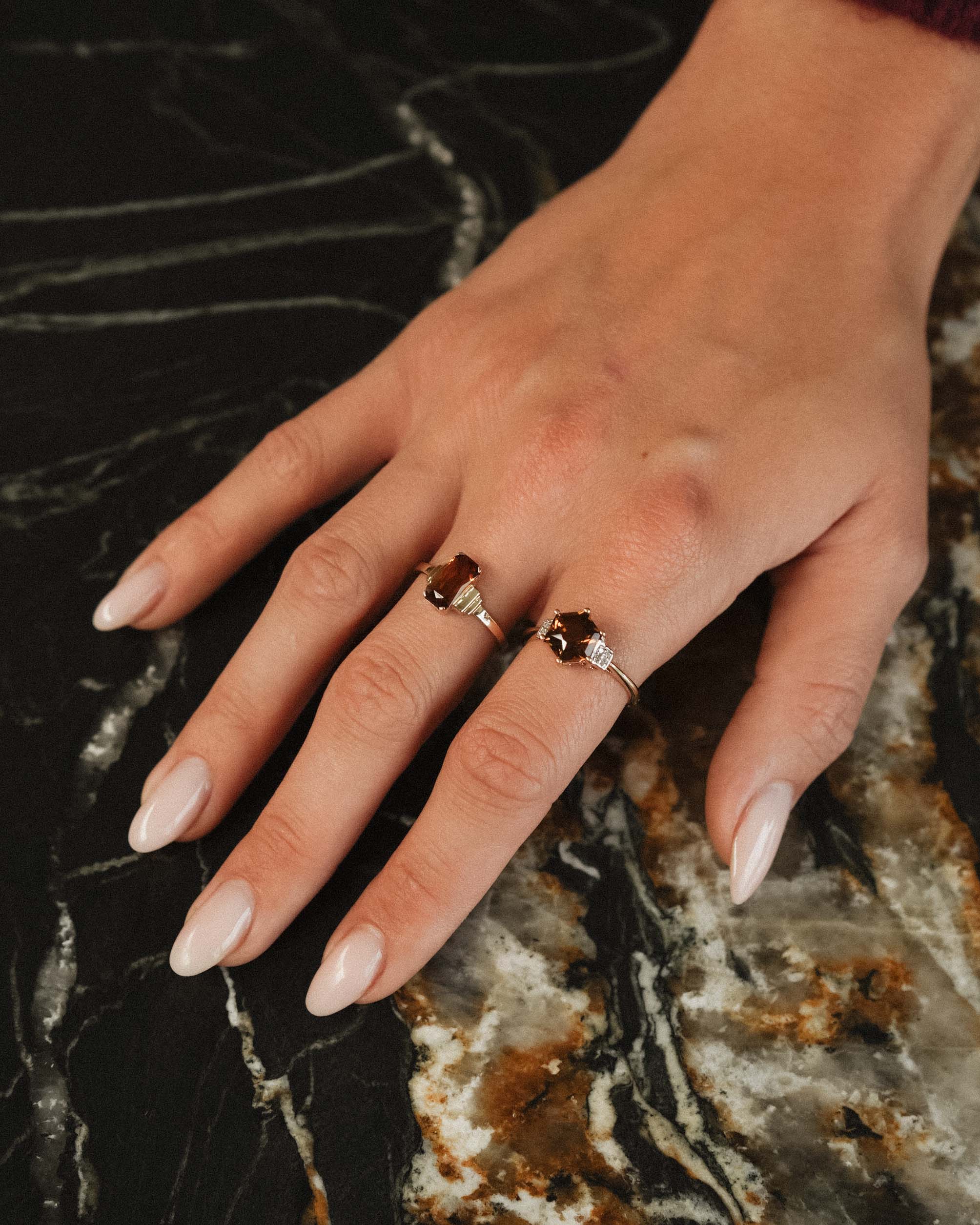 Solenna | Vintage Rookkwarts Solitair & Diamant Details Ring
