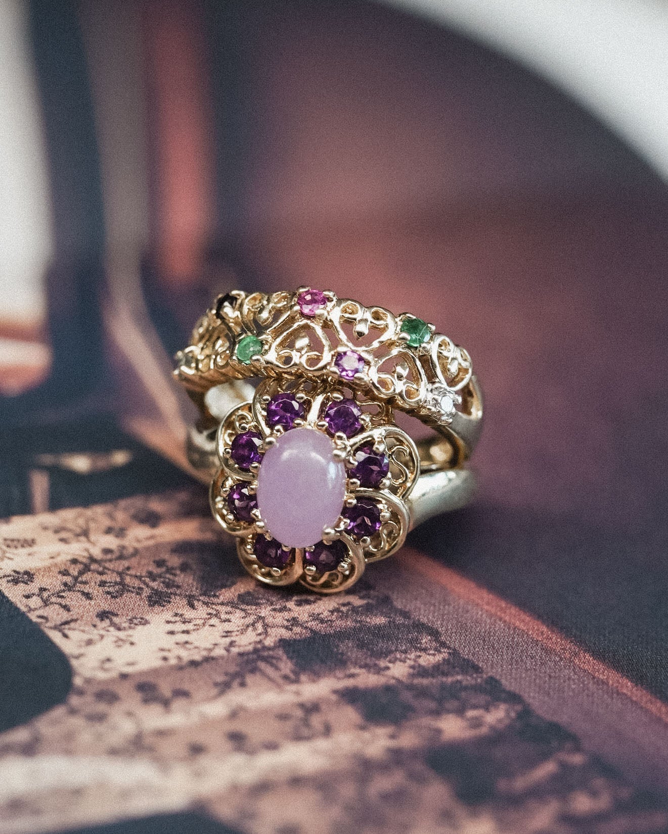 Liora | Vintage Jade & Amethist Cluster Ring