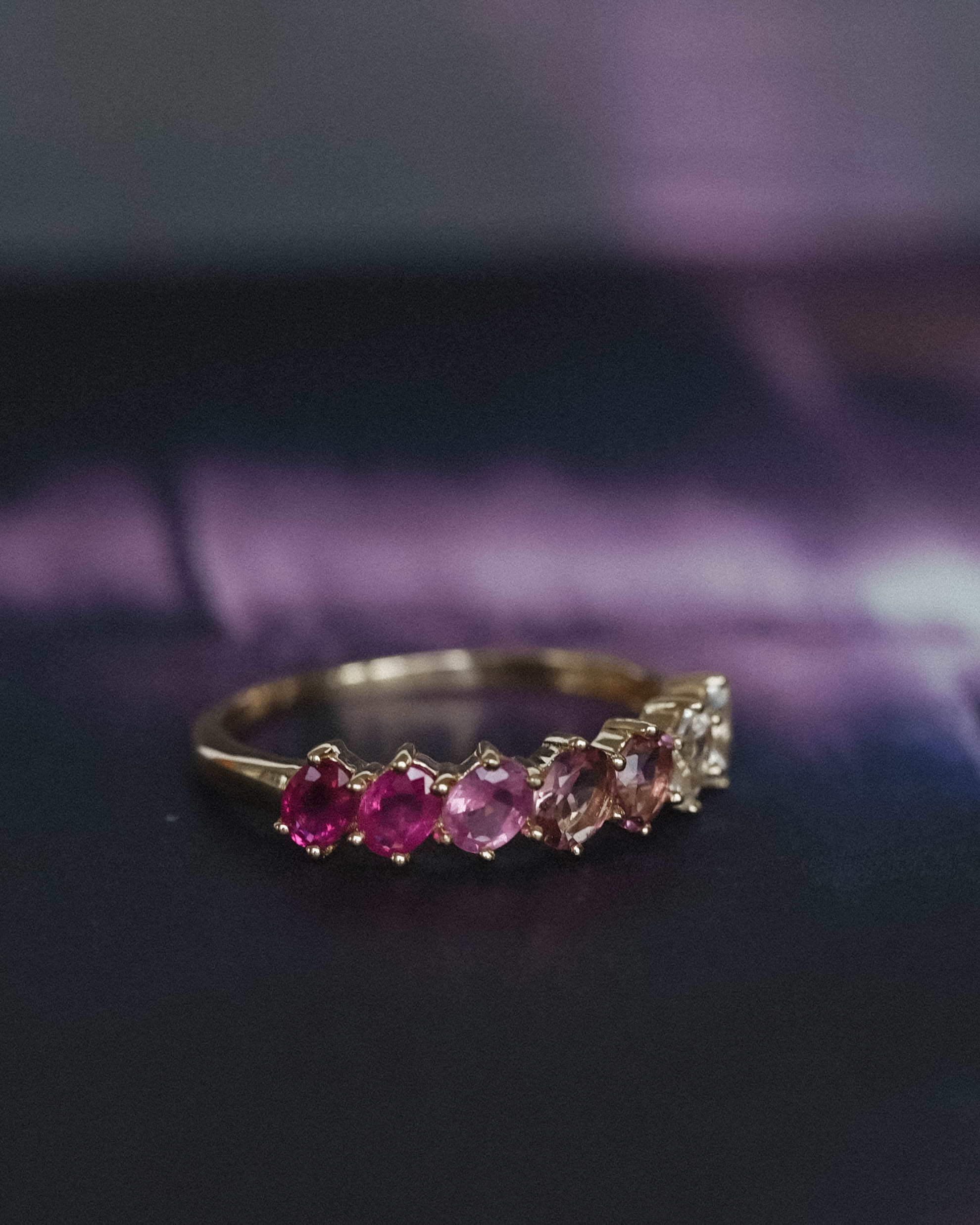 Elowen | 14K Tourmaline, Pink Sapphire & White Sapphire Half Eternity Ring