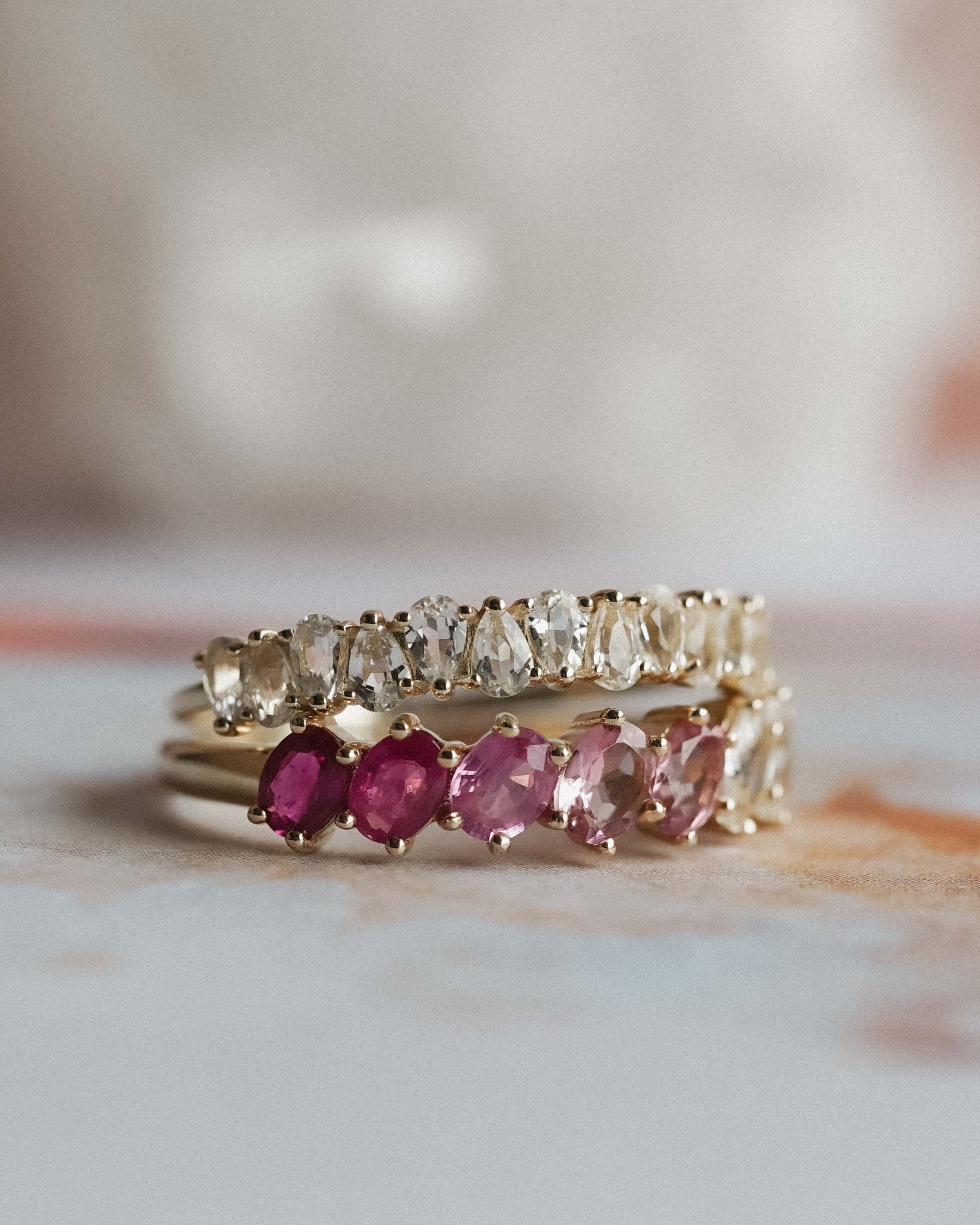 Eirene | 14K White Topaz Half Eternity Pear Cut Ring