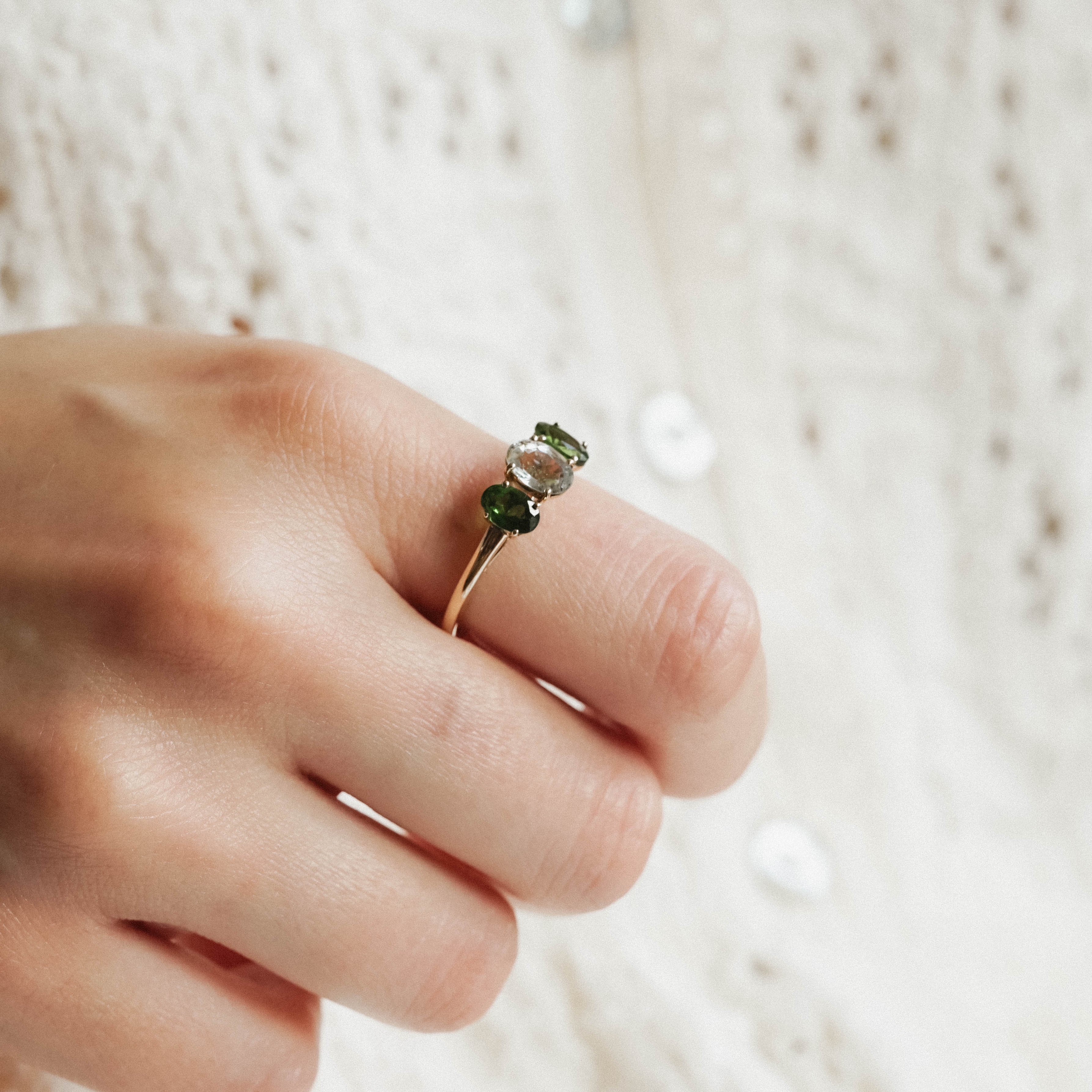 Juliette | Vintage Aquamarijn en Diopsiet ring