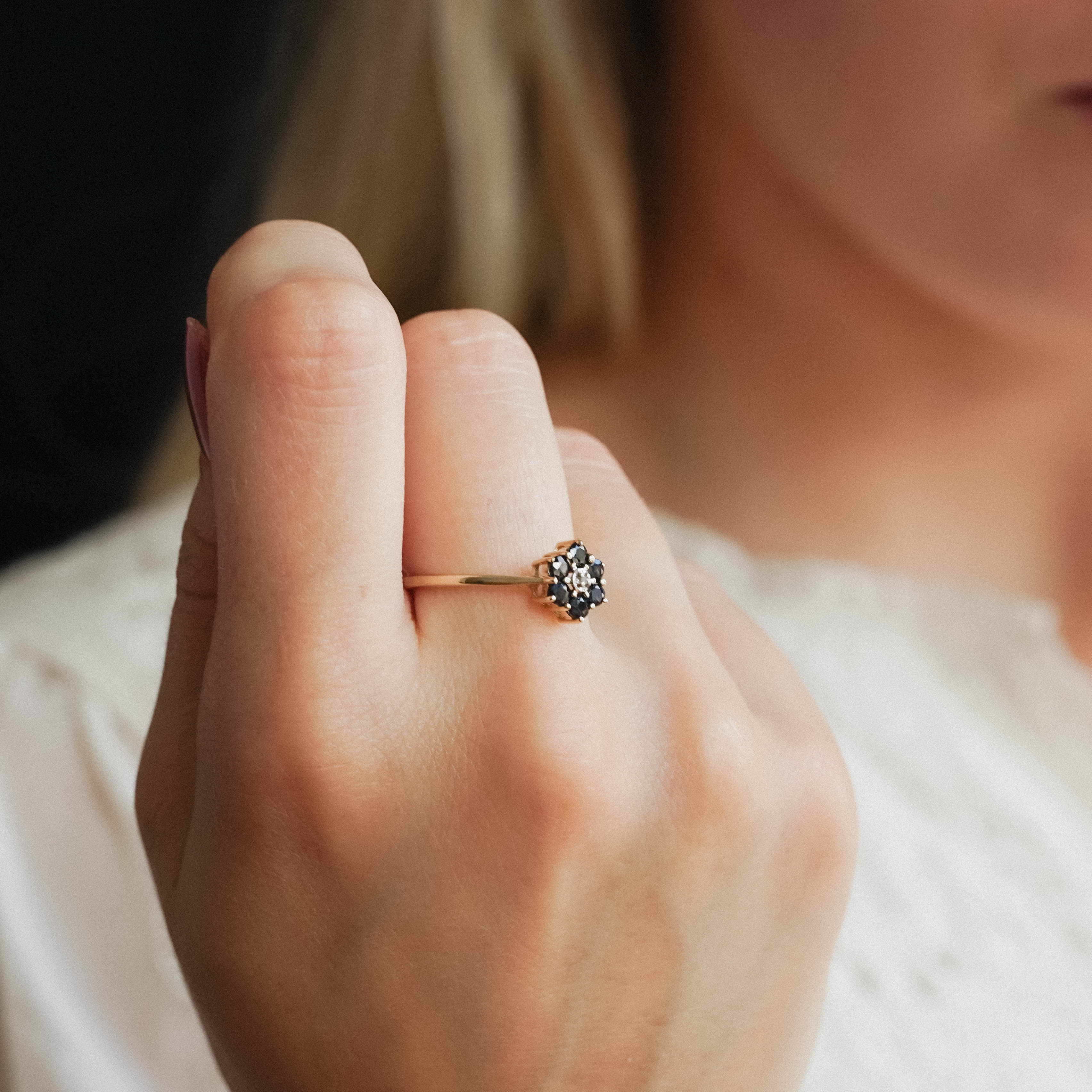 Thalia | Vintage Saffier en Diamant ring