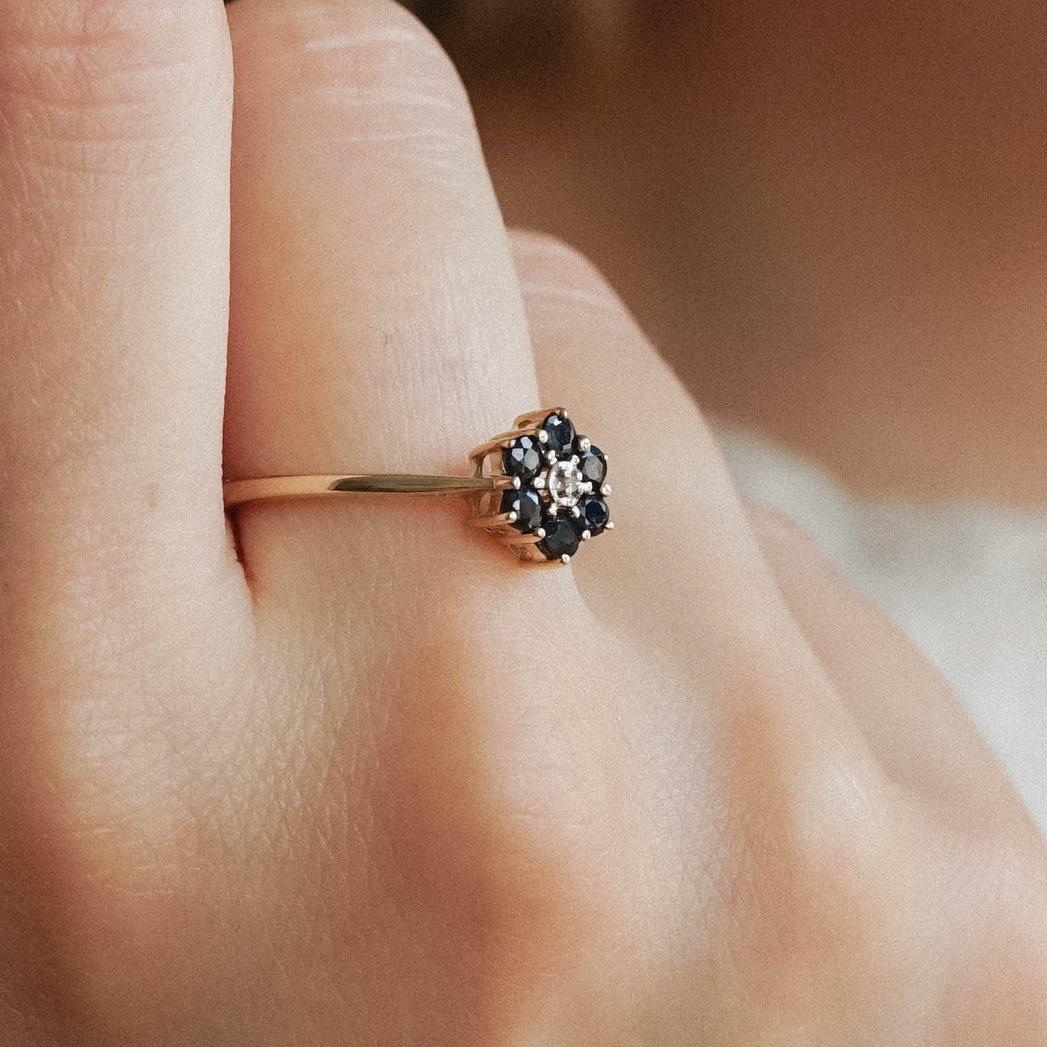 Thalia | Vintage Saffier en Diamant ring