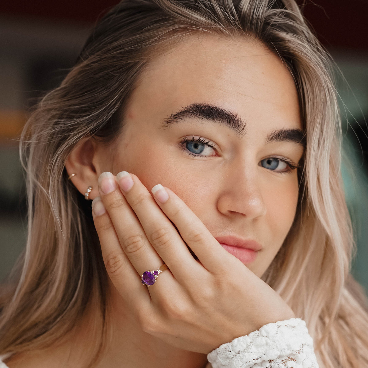 Maribel | Vintage Amethist en Diamant Cluster Ring