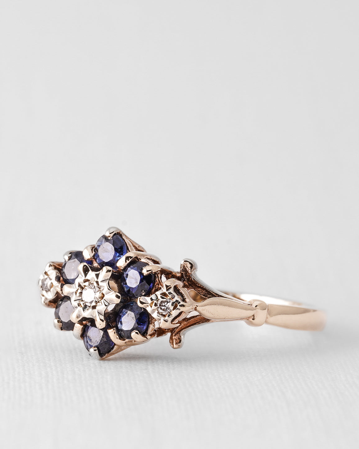 Norielle | Vintage Saffier & Diamant Cluster Ring