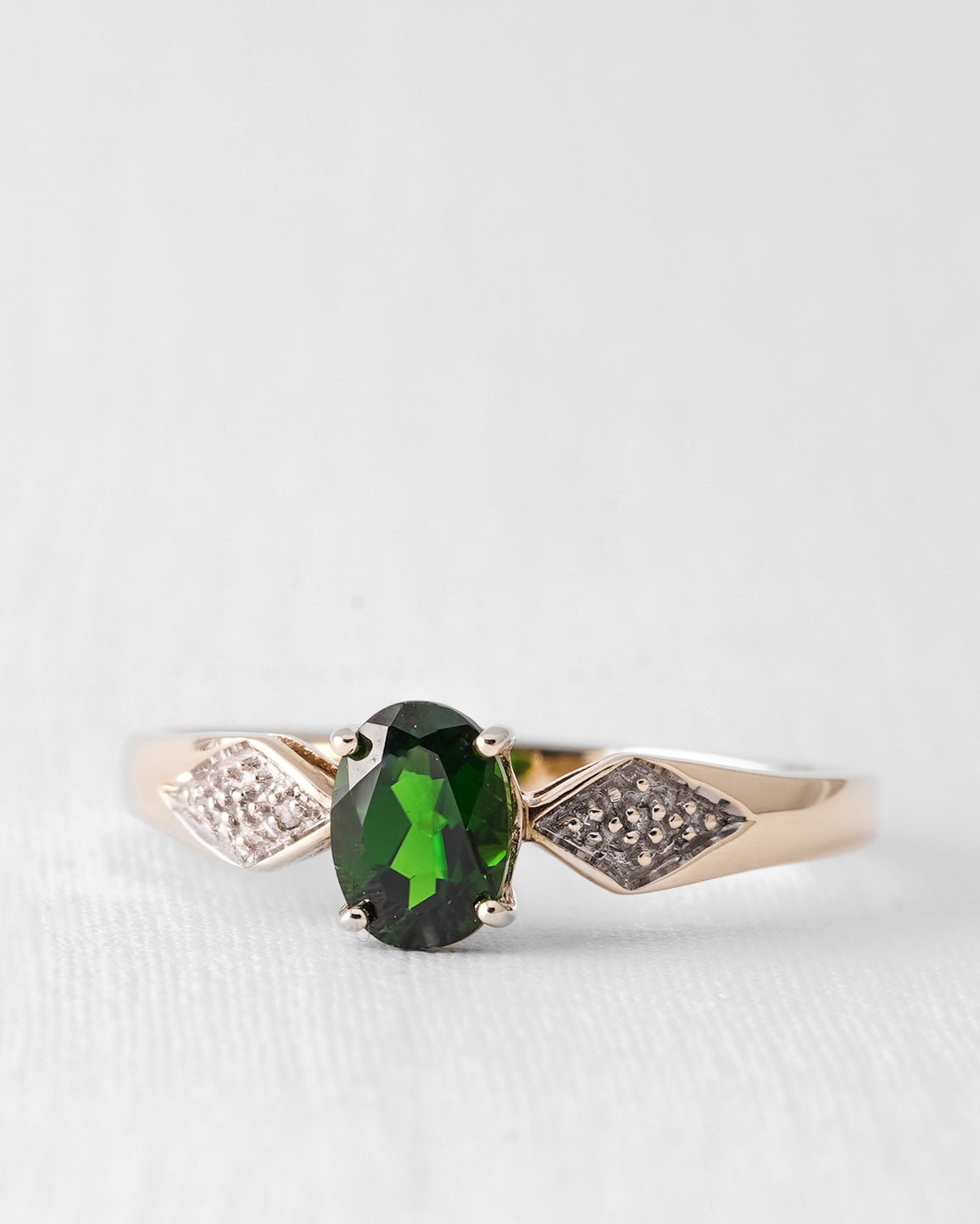 Veronica | Vintage Diopsiet & Diamant Solitair Ring