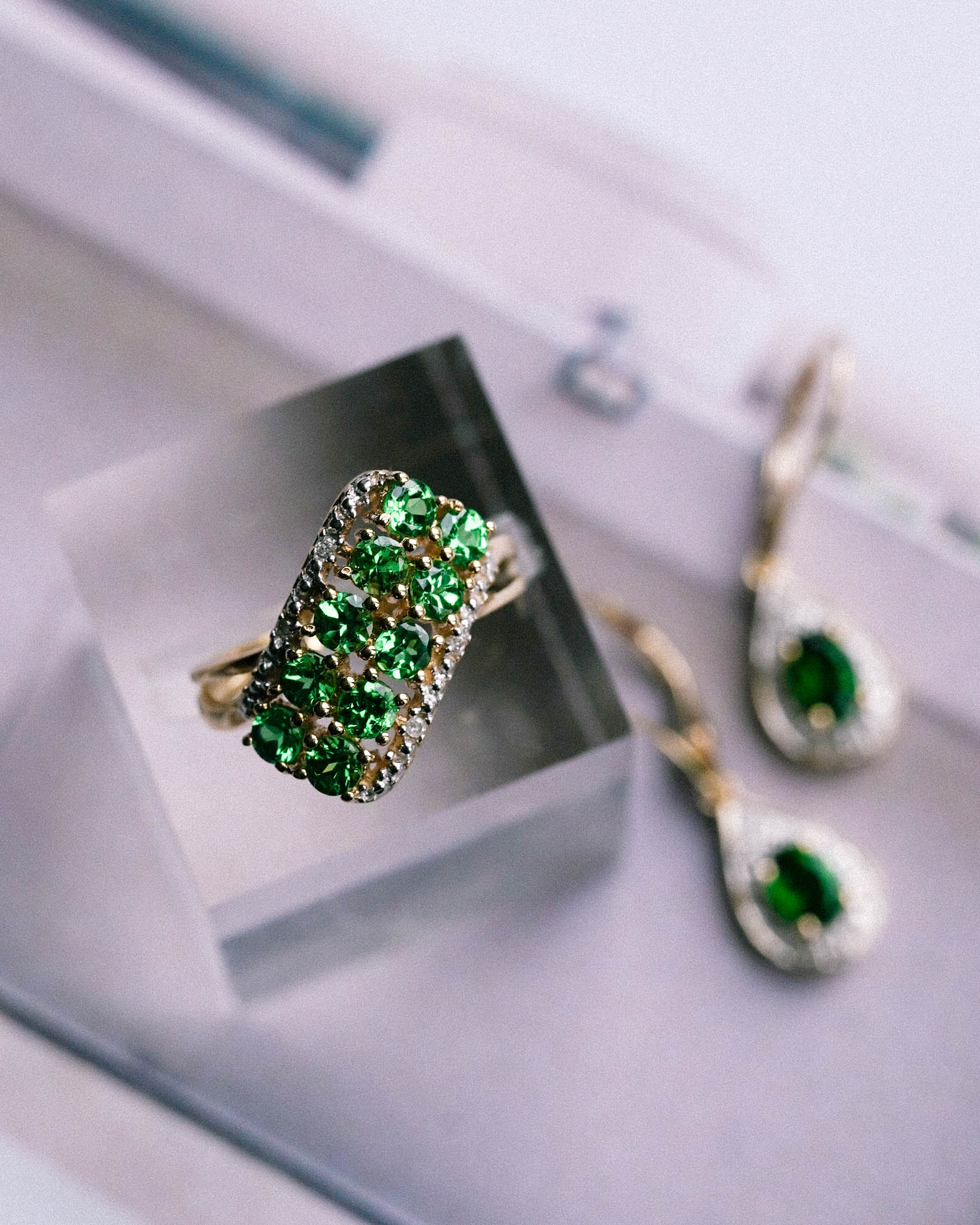 Claudine | Vintage Tsavoriet Granaat & Diamant Cluster Ring
