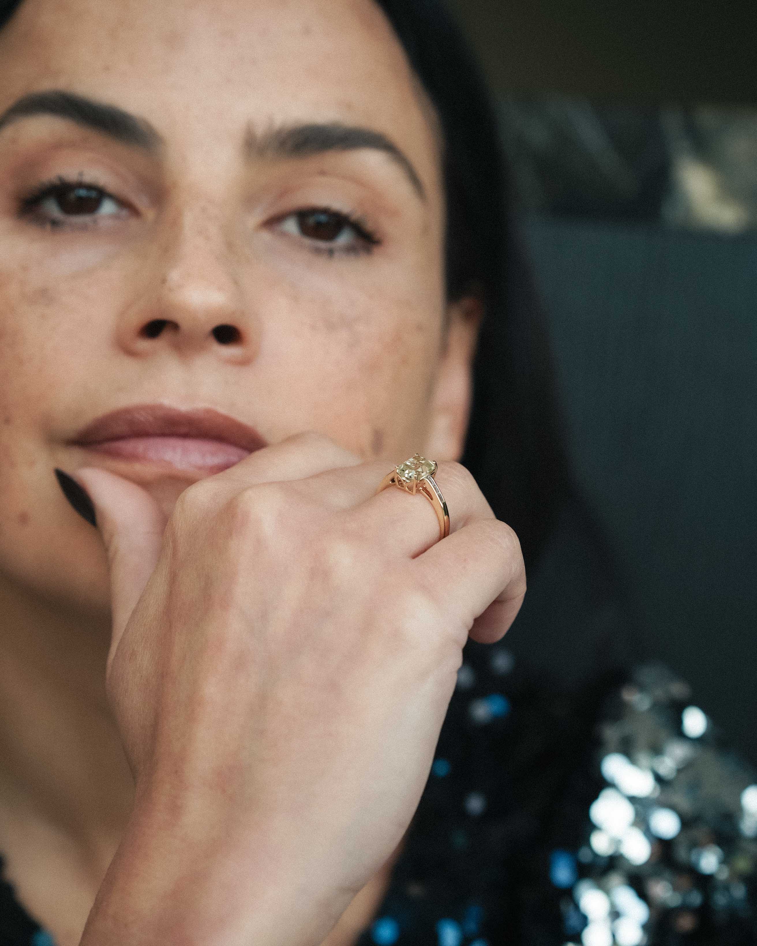 Zeliane | Vintage Kwarts & Witte Saffier Baguette Solitair Ring