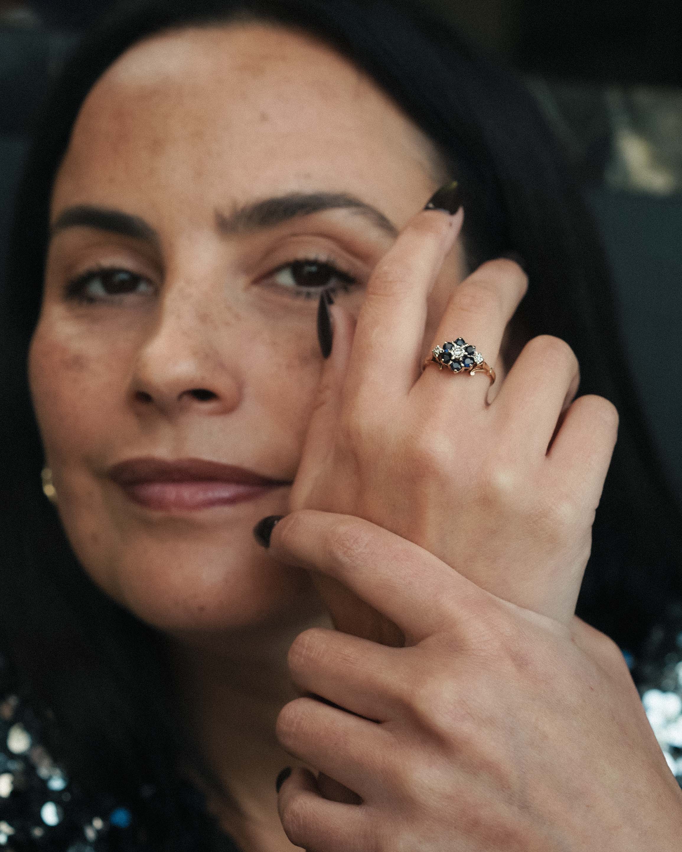 Norielle | Vintage Saffier & Diamant Cluster Ring