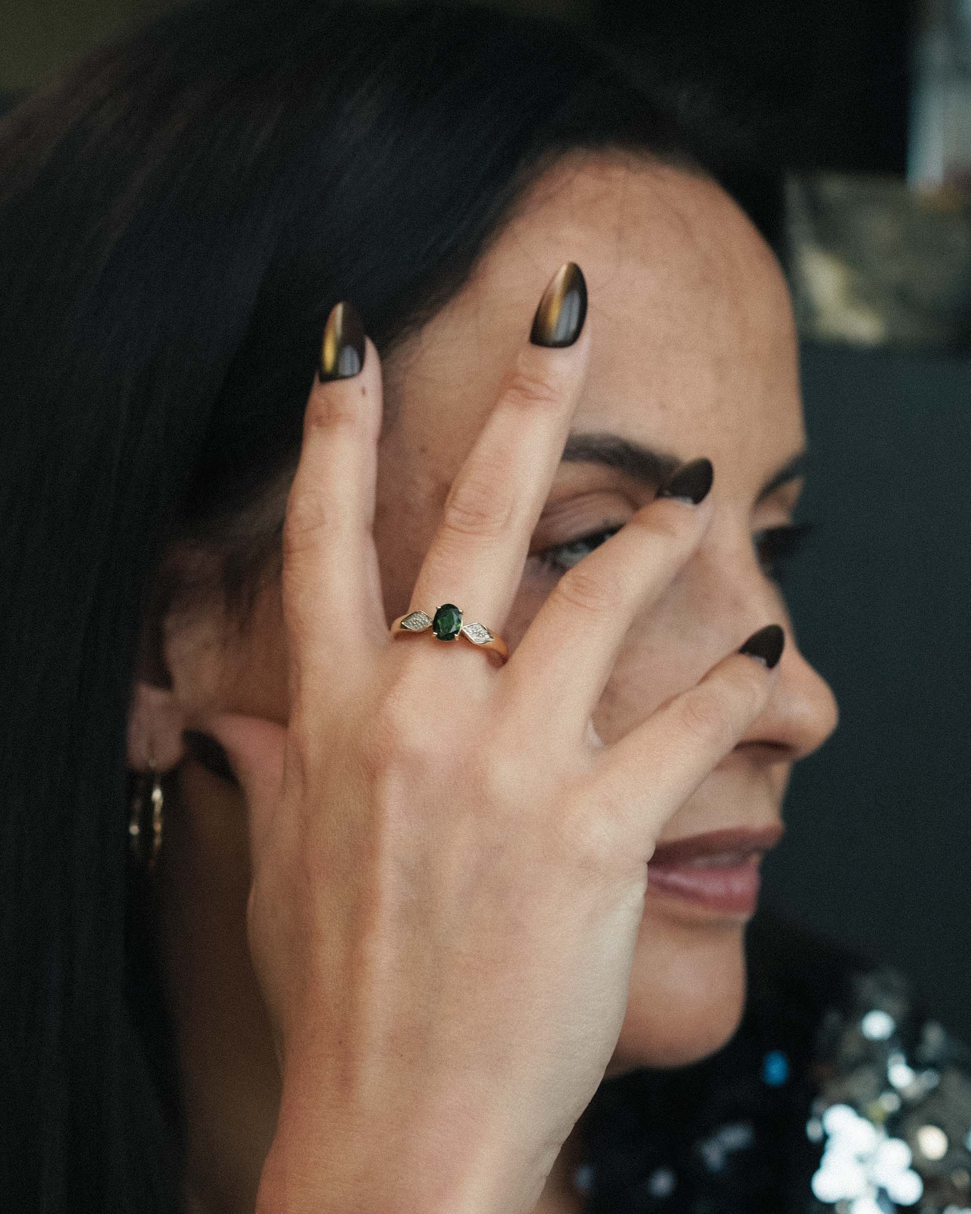 Veronica | Vintage Diopsiet & Diamant Solitair Ring