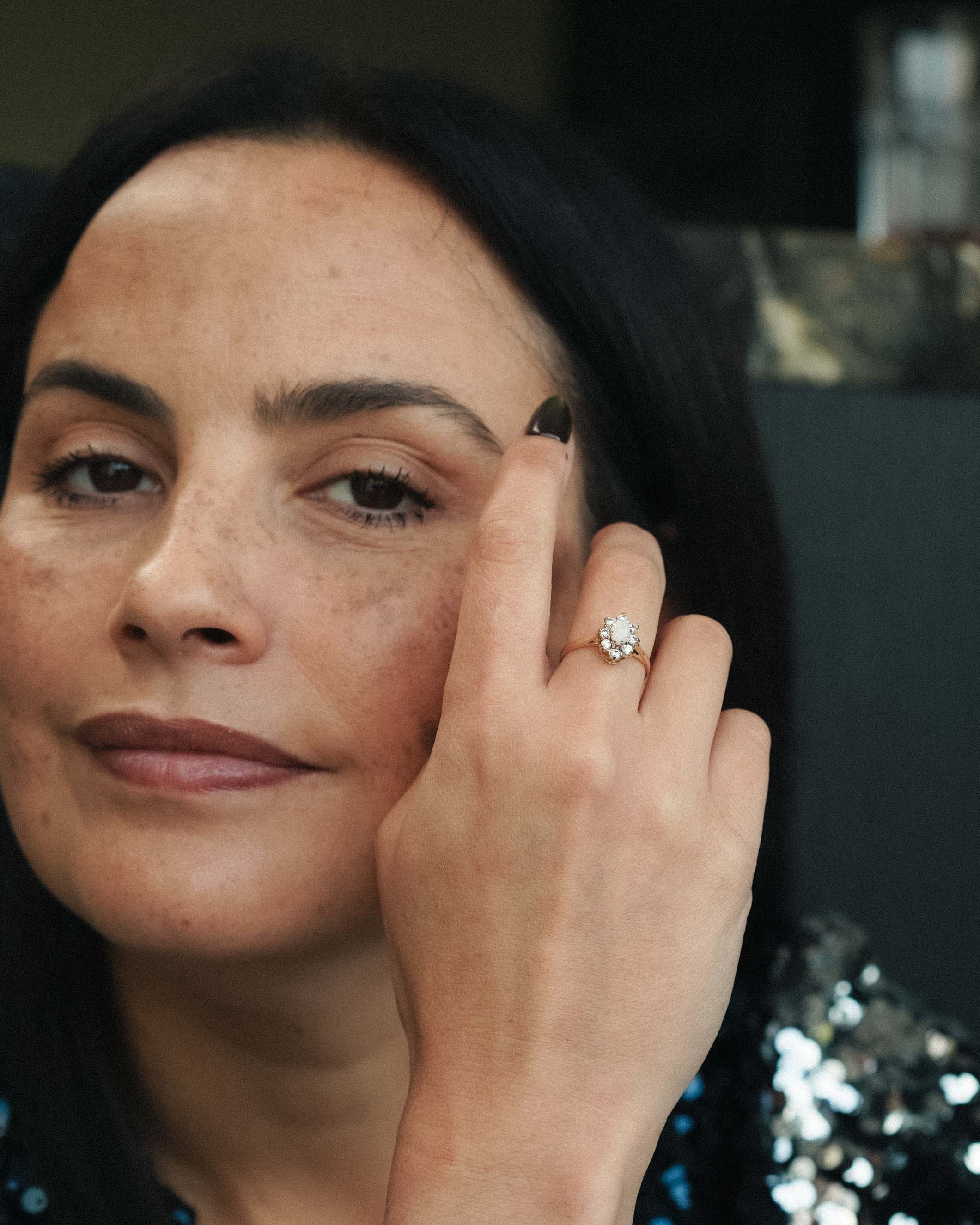 Mariva | Vintage Opaal & CZ Cluster Ring