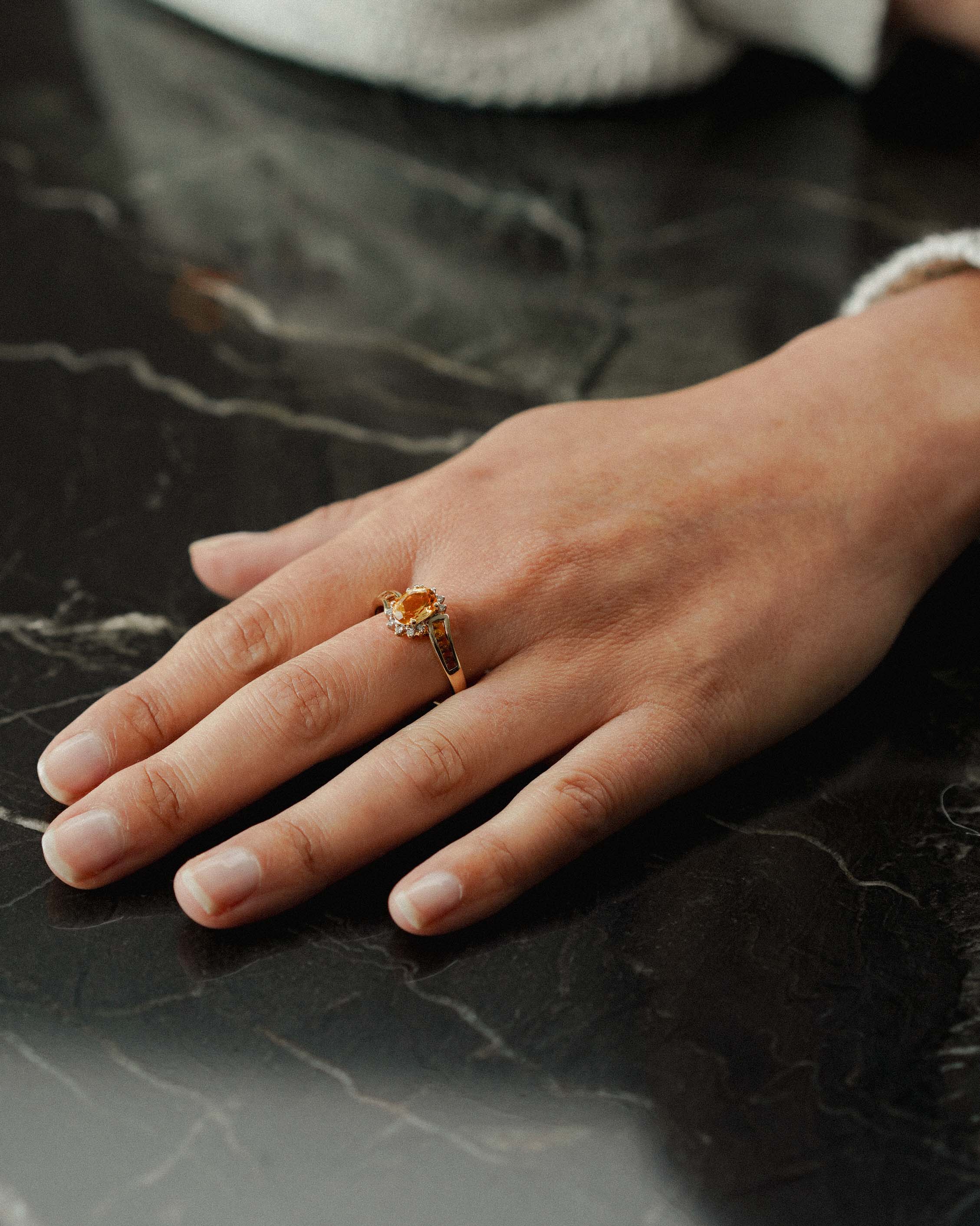 Esme | Vintage Citrien & Diamant Solitaire Ring