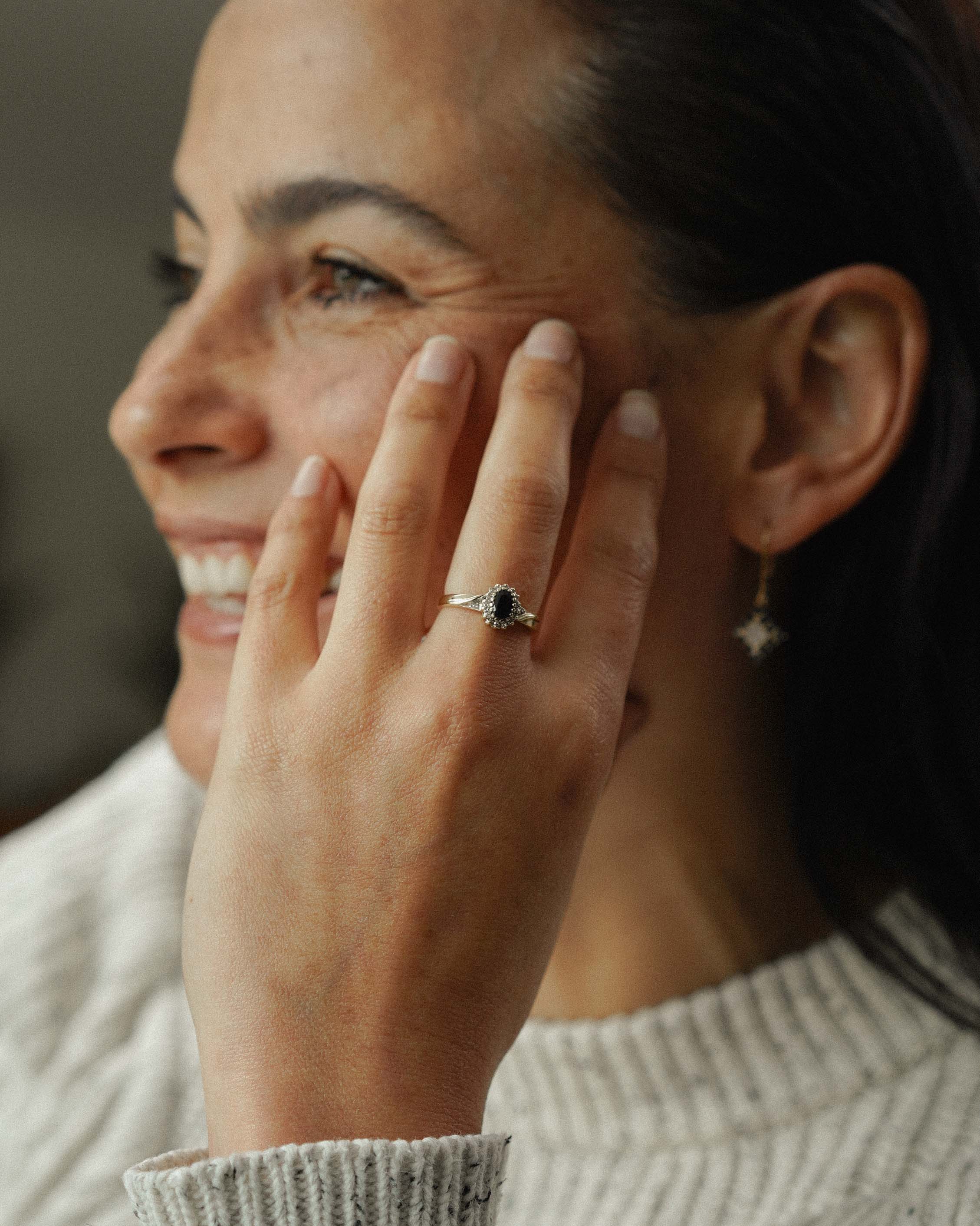 Delphine | Vintage Saffier & Diamant Halo Ring