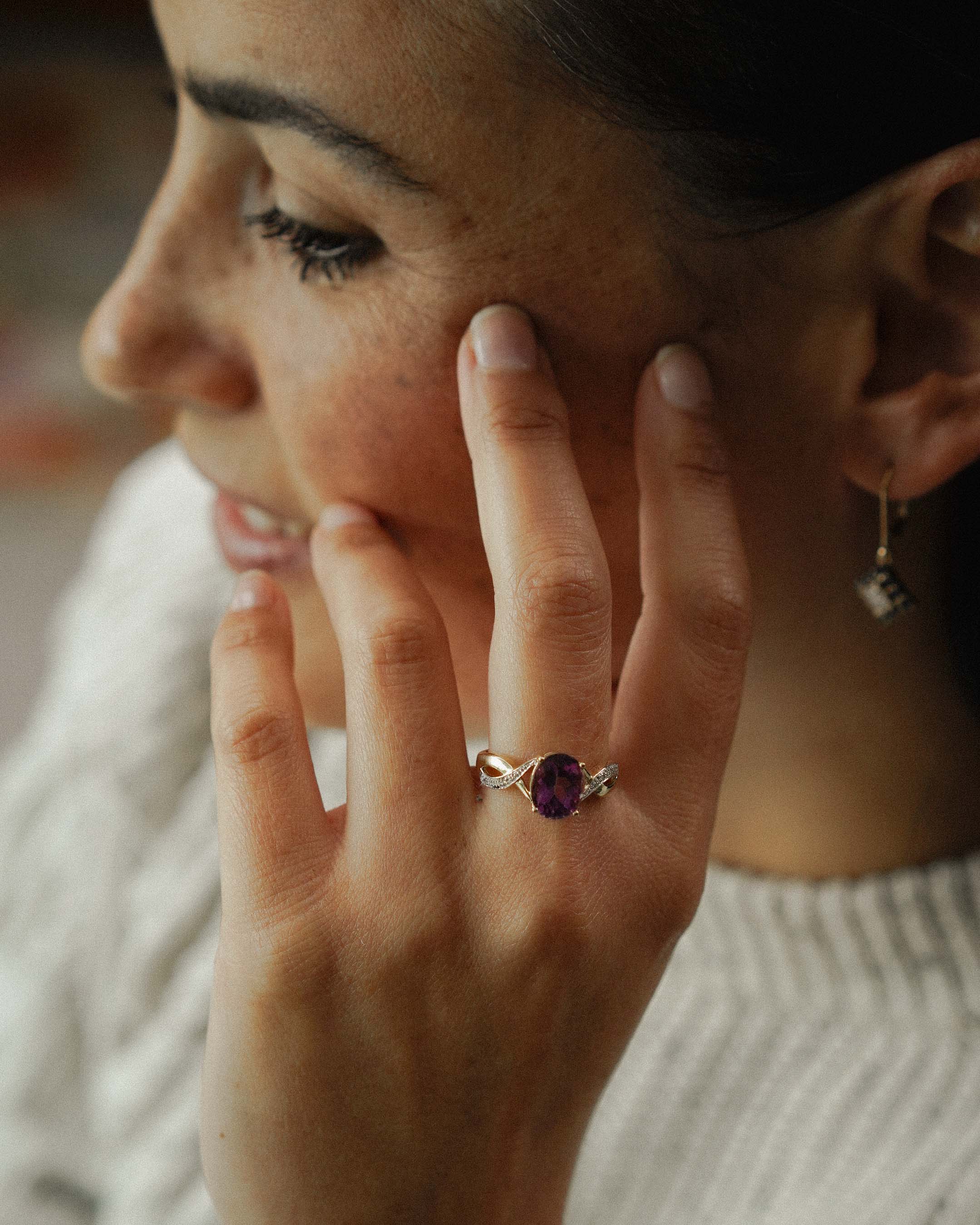 Clarisse | Vintage Roze Topaas & Diamant Solitaire Ring