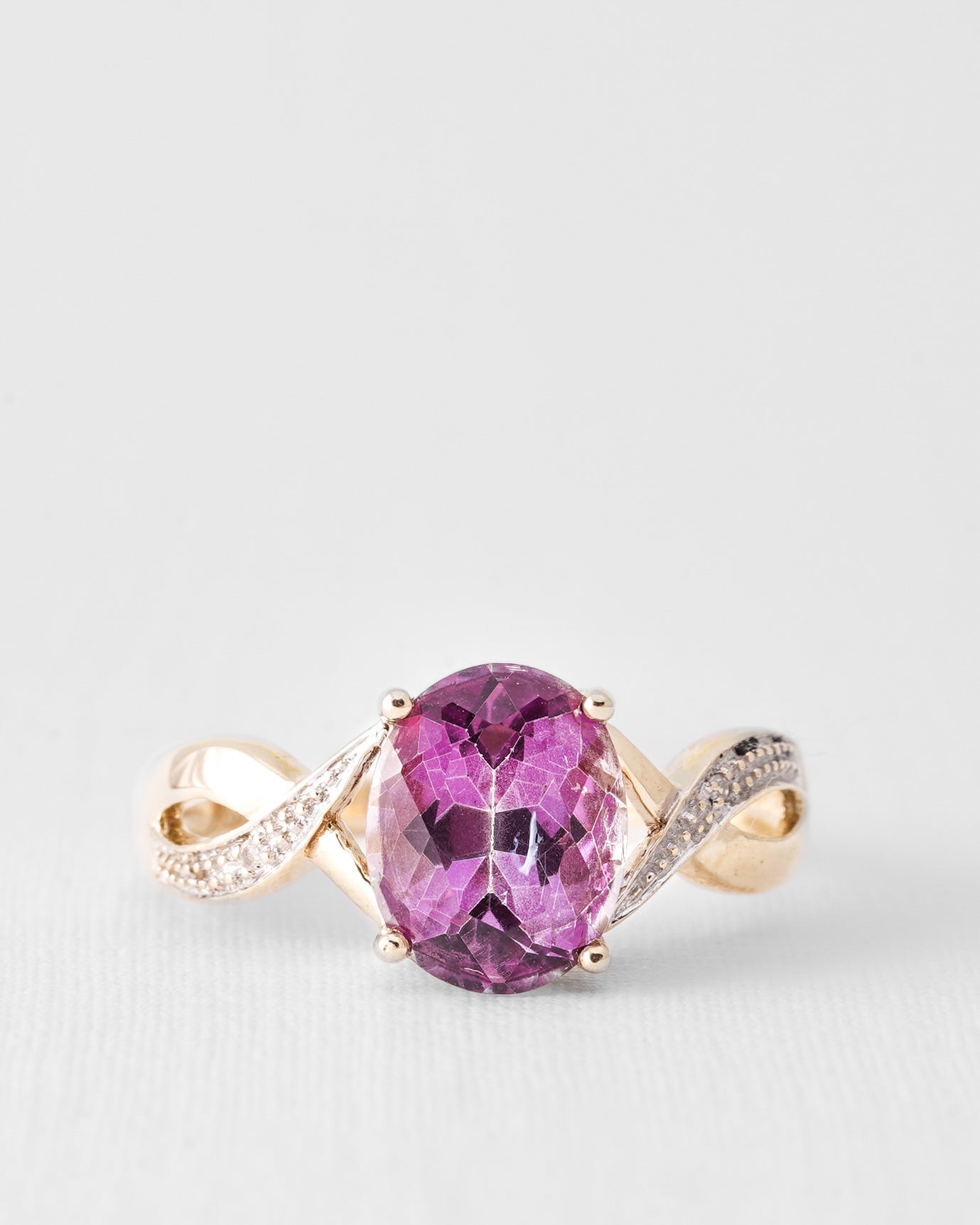 Clarisse | Vintage Roze Topaas & Diamant Solitaire Ring