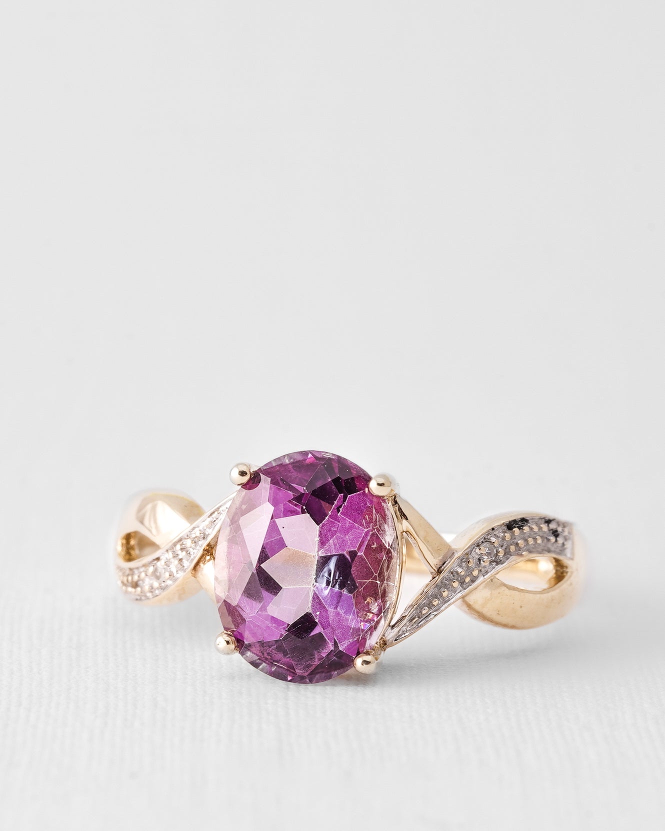 Clarisse | Vintage Roze Topaas & Diamant Solitaire Ring