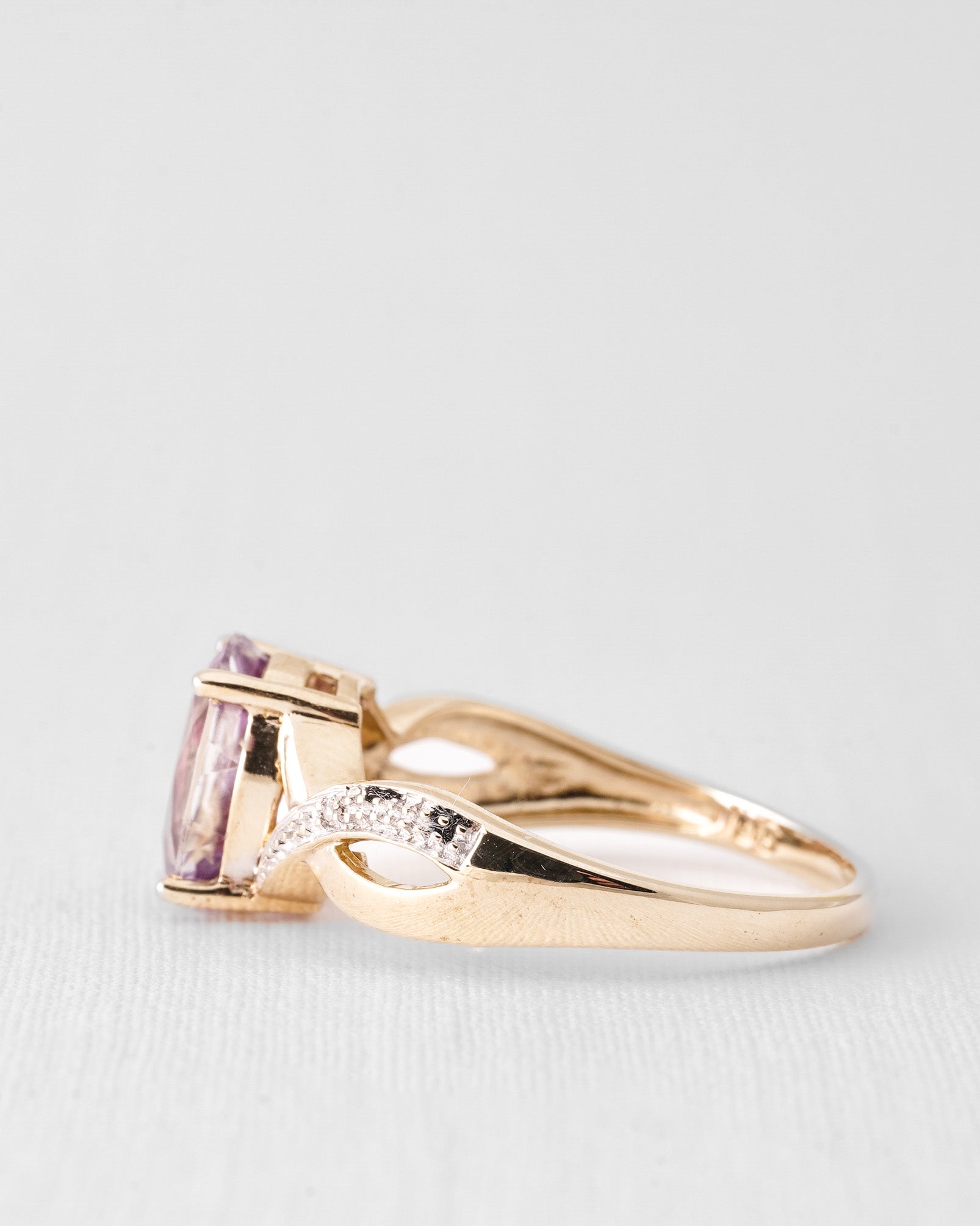 Clarisse | Vintage Roze Topaas & Diamant Solitaire Ring